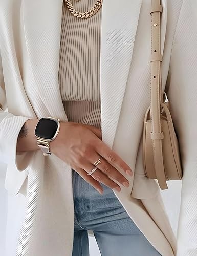 Miniatura 6 de Minyee Correas de cuero compatibles con Fitbit Versa 4Versa 3Fitbit Sense 2Sense Band para mujer, correa de cuero delgada y elegante de diseño de