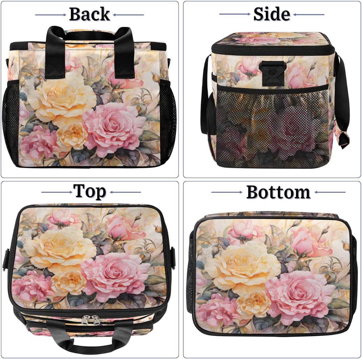 Floral Insulated Picnic Backpack Lunch Box for Women Men Picnic Basket Tote Lunch Bag Picnic Bag Portable Lunch Bags for Picnic, Beach, Work, Trip,Office, Camp Blooming Flowers