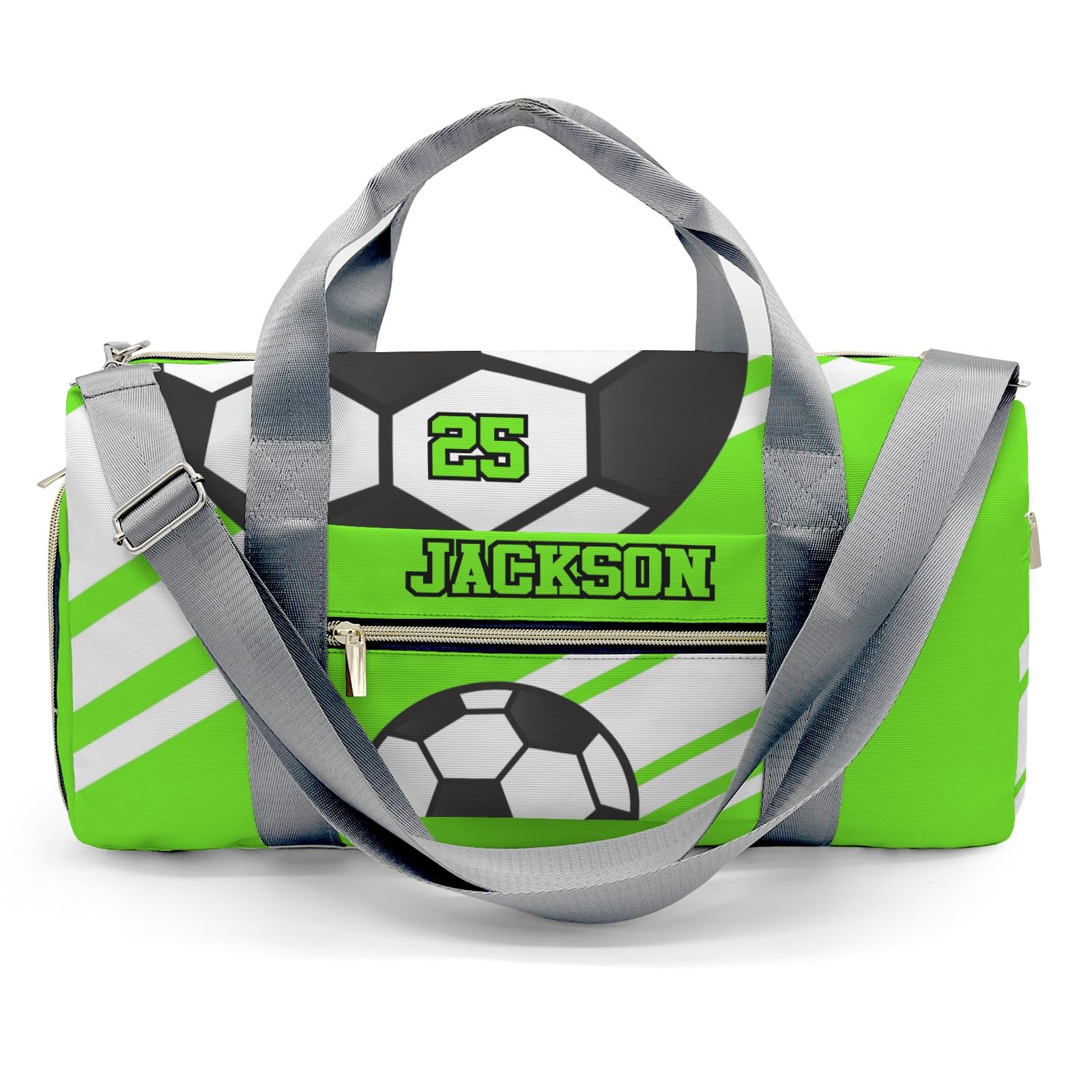 Personalized Duffle Bag with Name,Soccer Ball Sports Green Custom Travel Bag Carry On Weekend Overnight Bag Gym Sports Bag Dance Bag