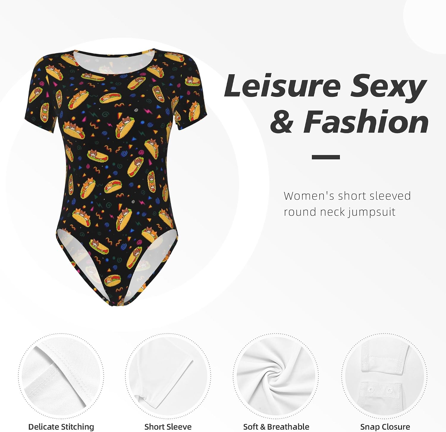 Women'S Fashion Short Sleeve Daily Jumpsuit T Shirts Crew Neck Bodysuit Slim Fit Tops Shirts Onesie Tops