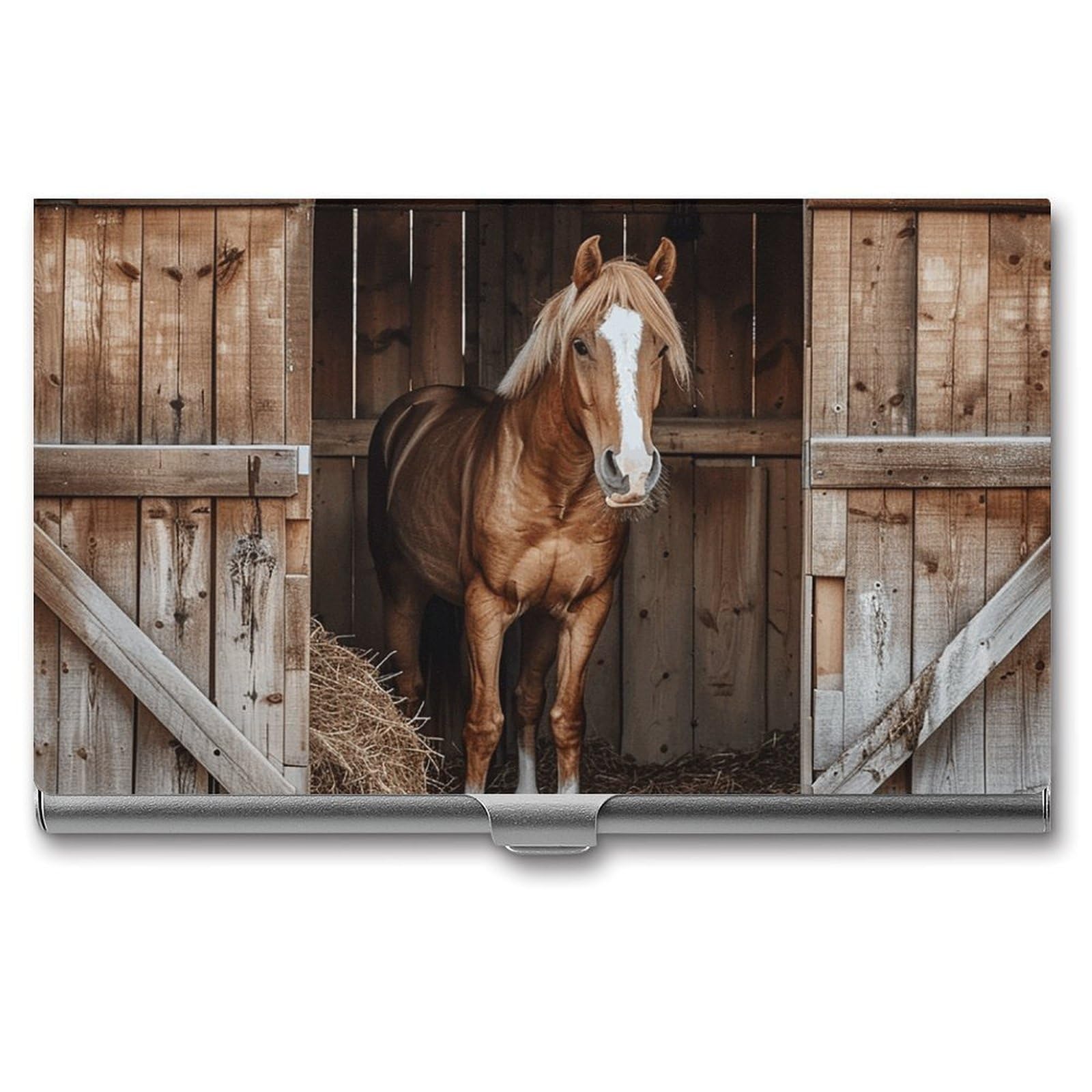 BTCOWZRV Straw And Horse Business Card Holder Metal Slim Business Card Case, Pocket Card Holder for Men Women Purse Name Card Holder Stainless Steel Wallet Credit ID Case for Office