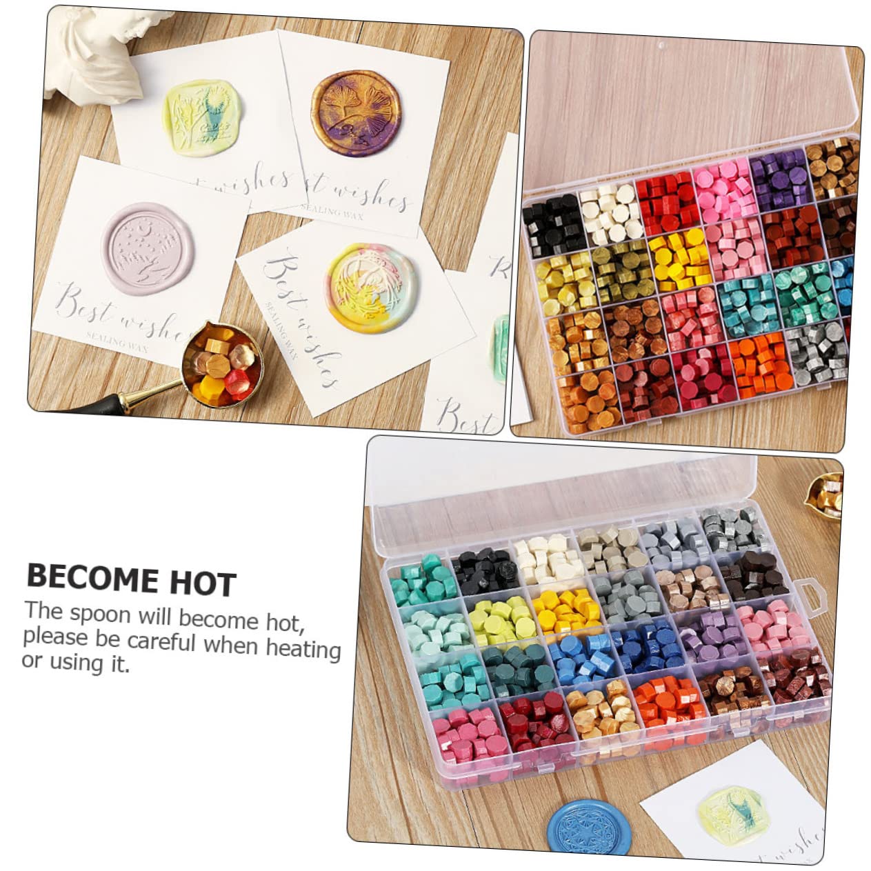 Anneome 1 Schachtel Farben Wachssiegelperlen Set mit Schmelzlöffel Versiegelungswachs für DIY Karten Umschläge und Hochzeitseinladungen Praktischer Aufbewahrungsbox