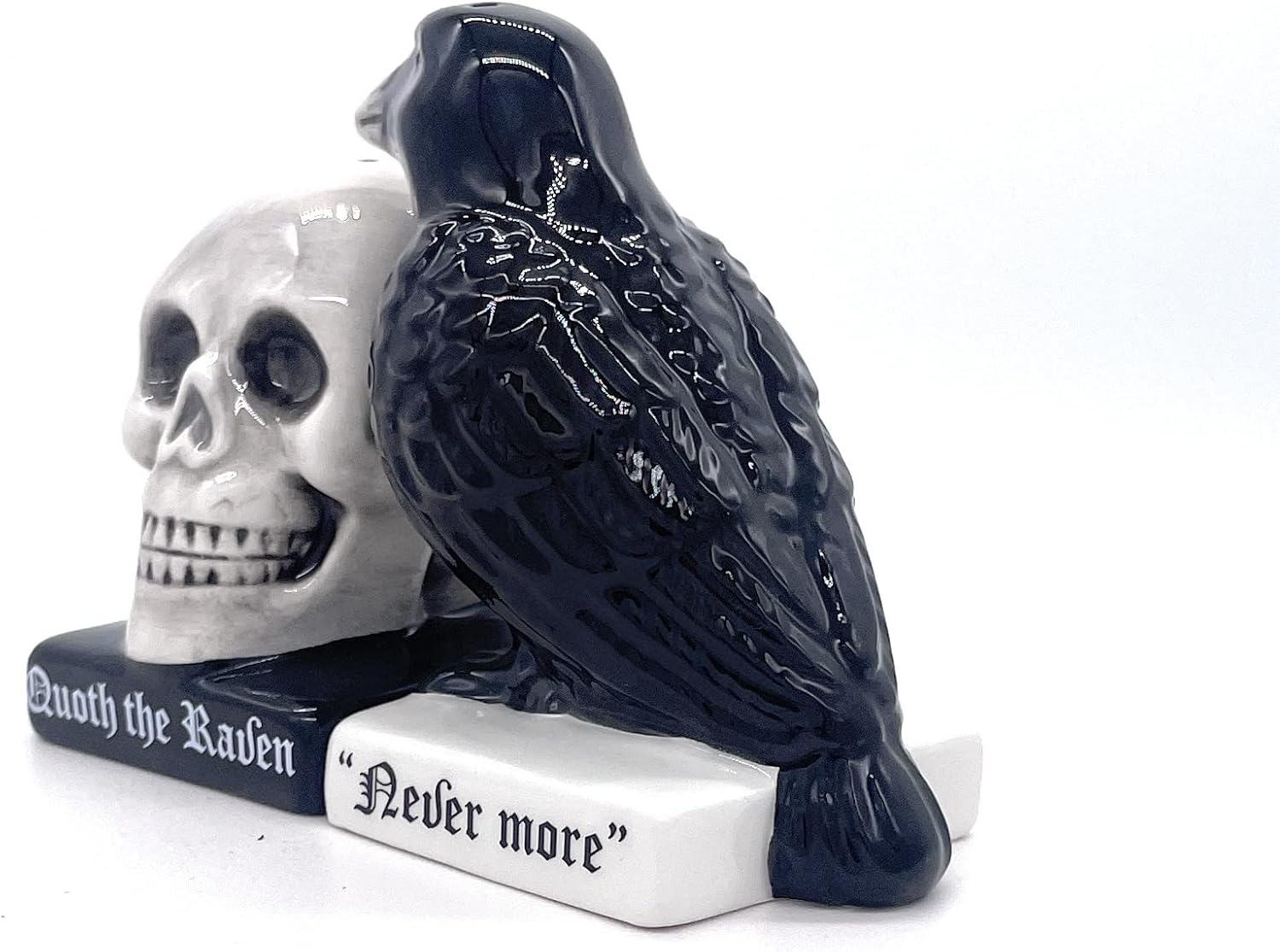 Rustix Quoth The Raven Ceramic Gothic Halloween Decor Cute skull Horror Salt and Pepper Shaker Set Scary Spooky and witchy Gift Fall Season Decor for Kitchen