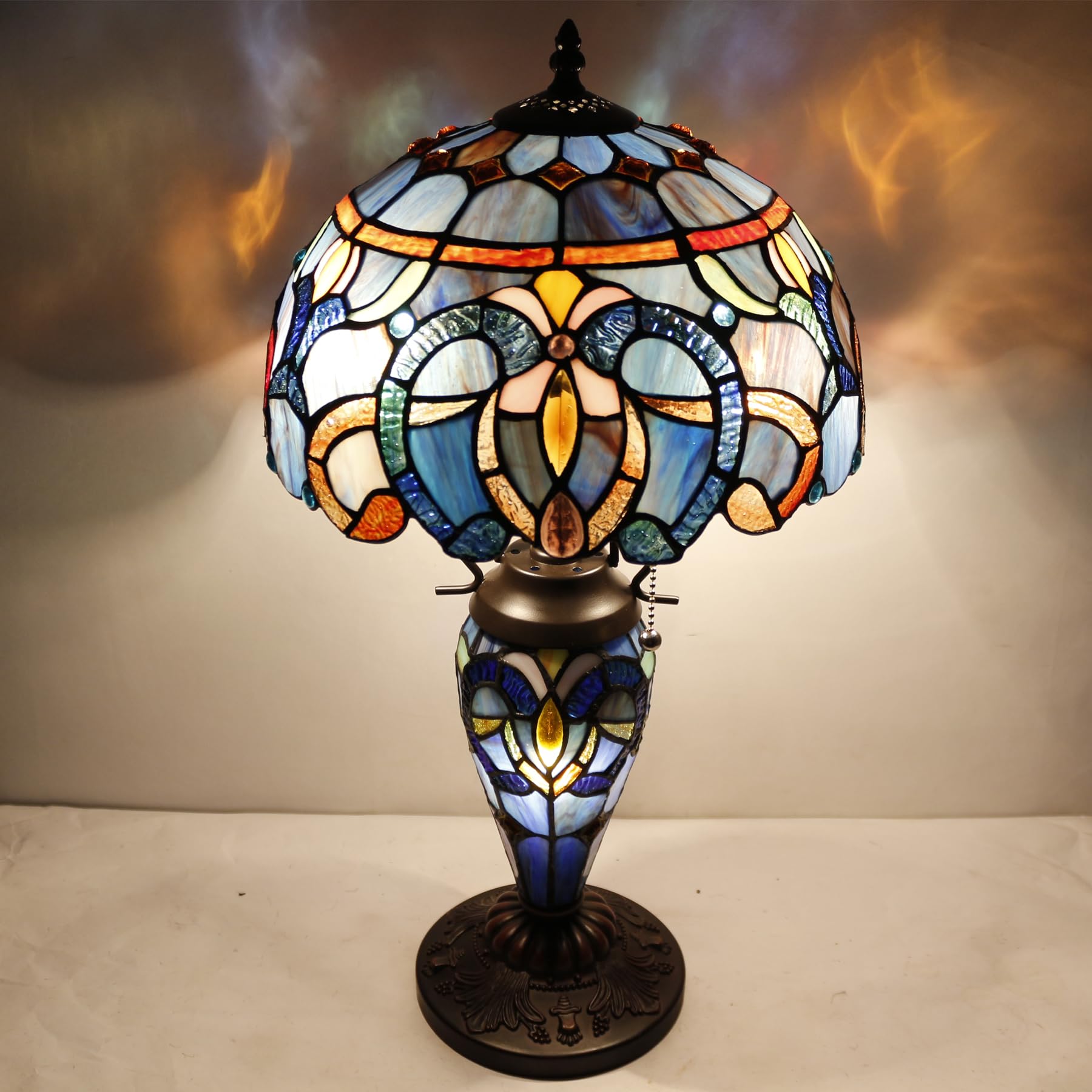 WERFACTORY Tiffany Style Lamp Blue Purple Cloud Stained Glass Table Lamp 12X12X22 Inches Mother-Daughter Vase Desk Reading Light — view 5