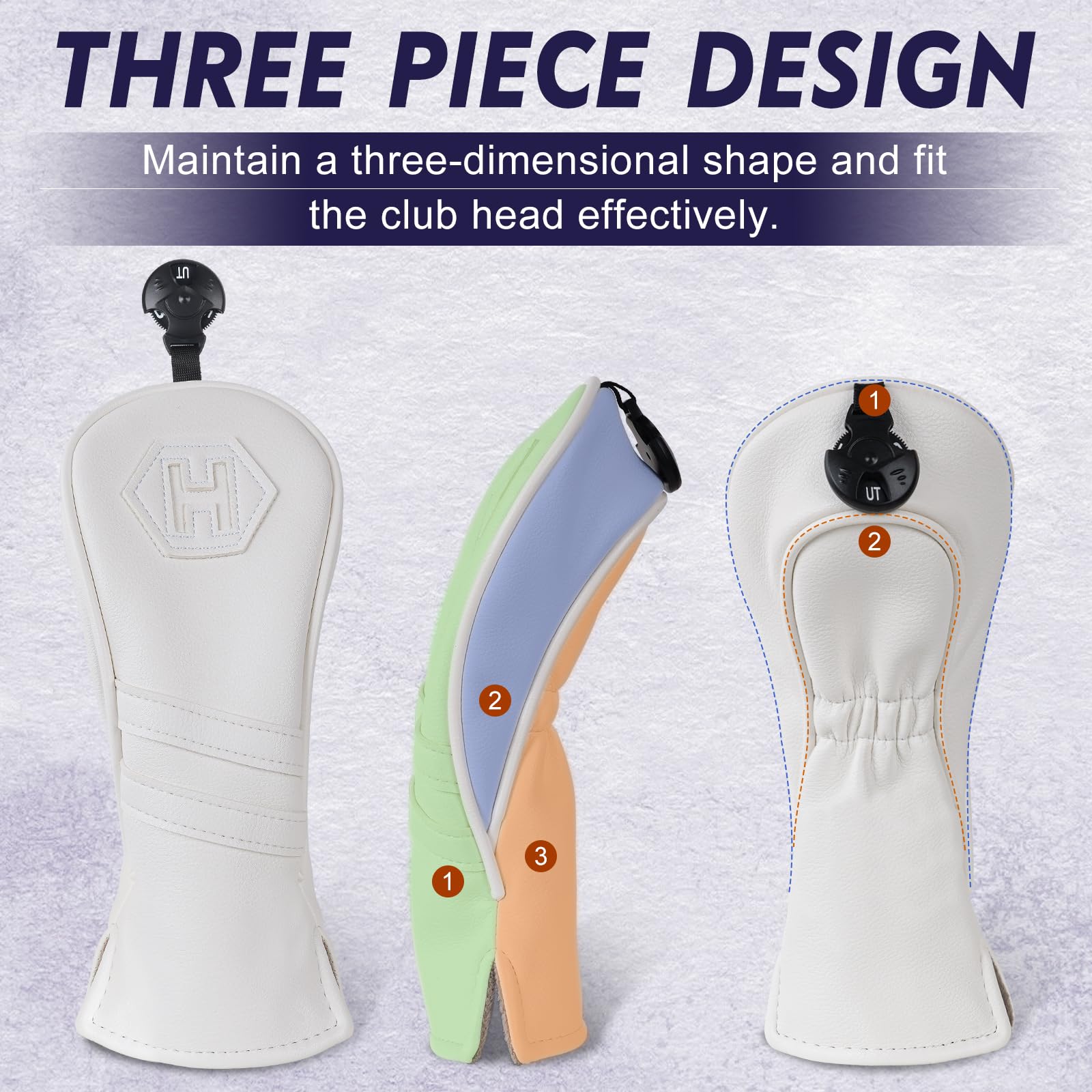 Golfschlägerhauben 1FH/Driver/Fairwayholz/Hybrid/Eisen, weißes PU-Leder