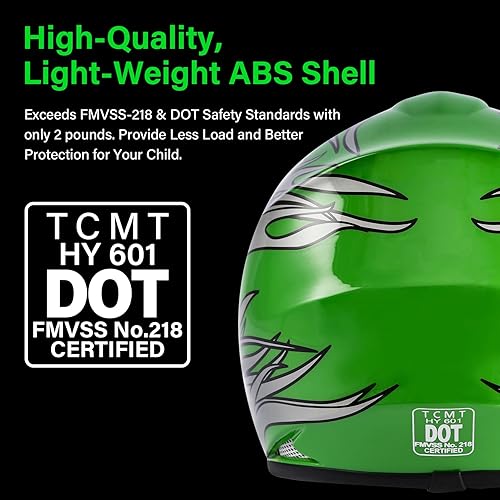 Miniatura 4 de TCT-MT - Casco para motocross, calle o cuatrimoto con lentes y guantes para niños o jóvenes, modelo llama verde, talla XL