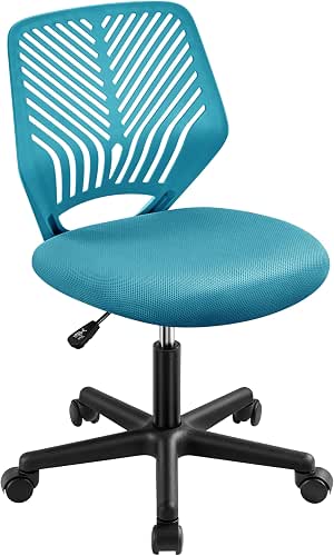 Yaheetech Small Desk Chair, Armless Adjustable Swivel Seat, Turquoise |