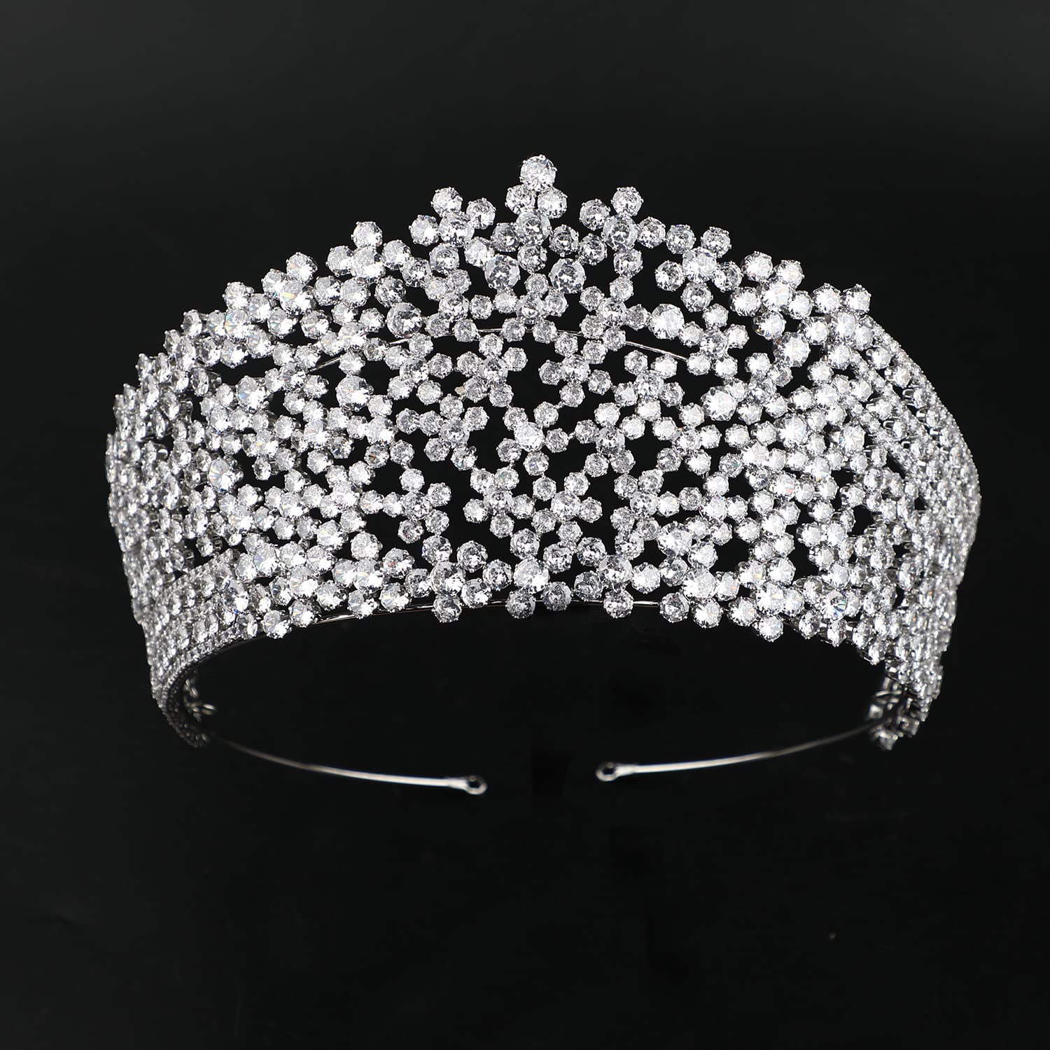 QXMYOO Tiara grande de lujo para mujer, circonita cúbica, concurso, cumpleaños, corona de reina real, tiaras altas de boda para novia, accesorios para el cabello de novia