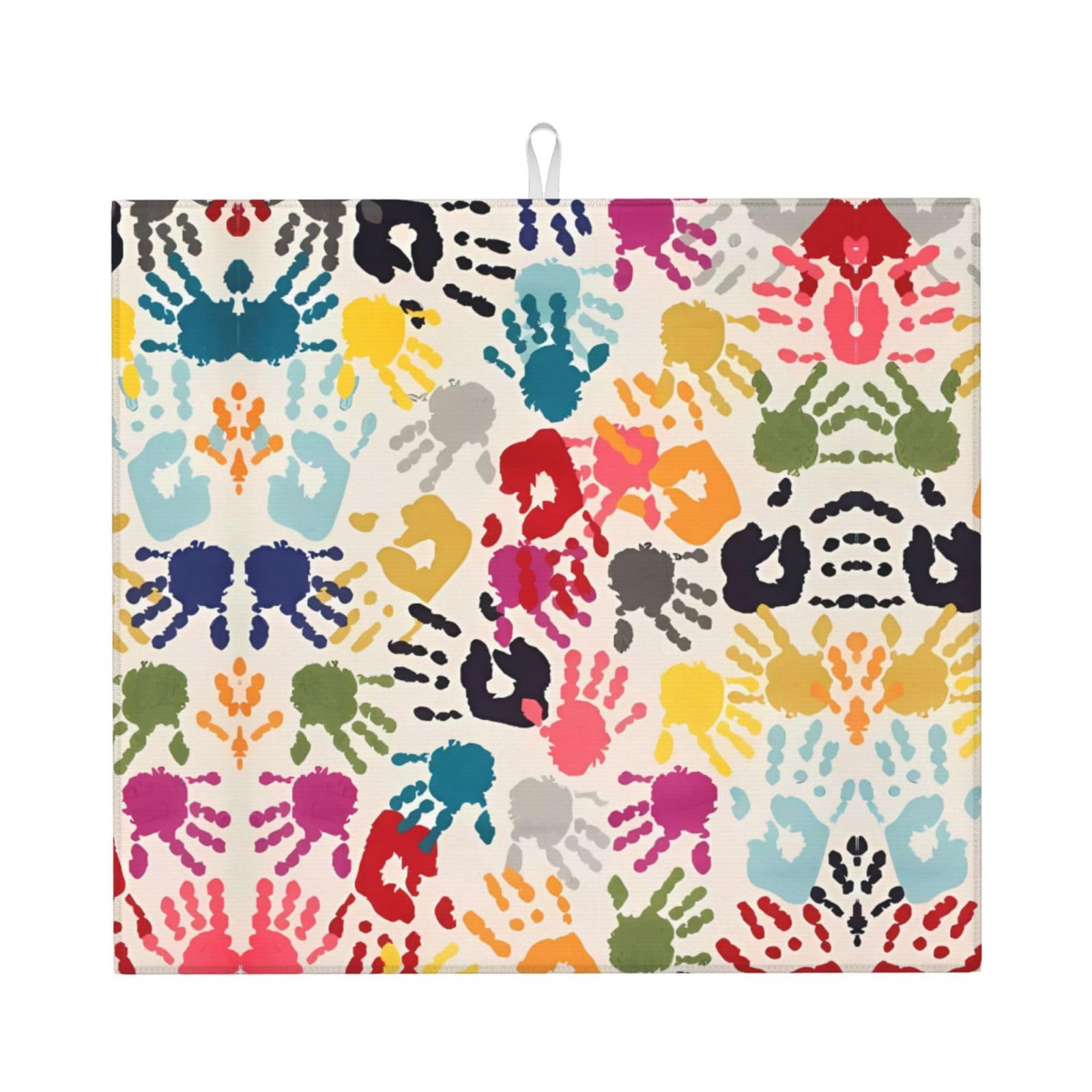 WHJSSF Hand Print Prints Kitchen Drying Mat – Absorbent Dish Throw for Countertops, Quick-Dry Non-Slip Layer with Stylish Prints, Ideal Housewarming Gift