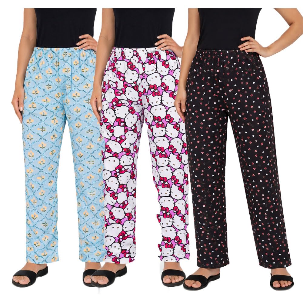 Womens Cotton All Over Print Pyjamas Pants For Women 3Pack (Prints May Vary)-image-32
