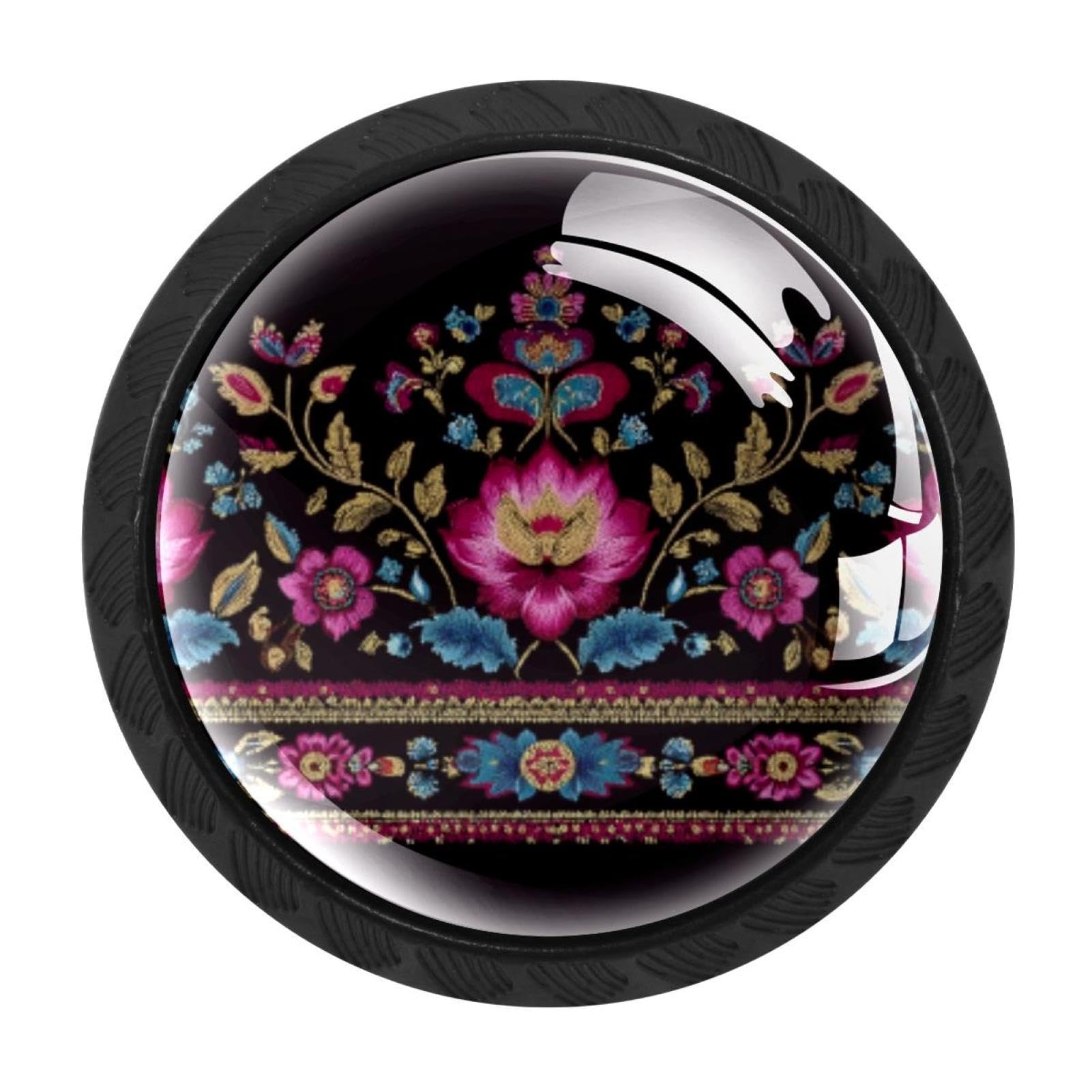 CHENZZZZ 4 pcs Motifs African Boho Paisley Floral (4) Cabinet Knobs Crystal Drawer Pulls for Kitchen, Bathroom Cabinet, Dresser and Cupboard
