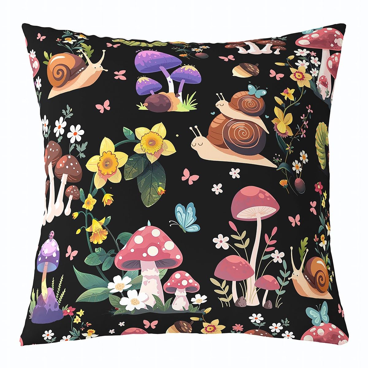 Loussiesd Cute Black Mushroom Decor Cushion Covers Set of 1 40x40cm For Bed Sofa Chair Kids Boys Girls Teens Wild Mushroom stuff Pillow Cover Kawaii Fungus Cushion Case Floral Print Pillow Cases