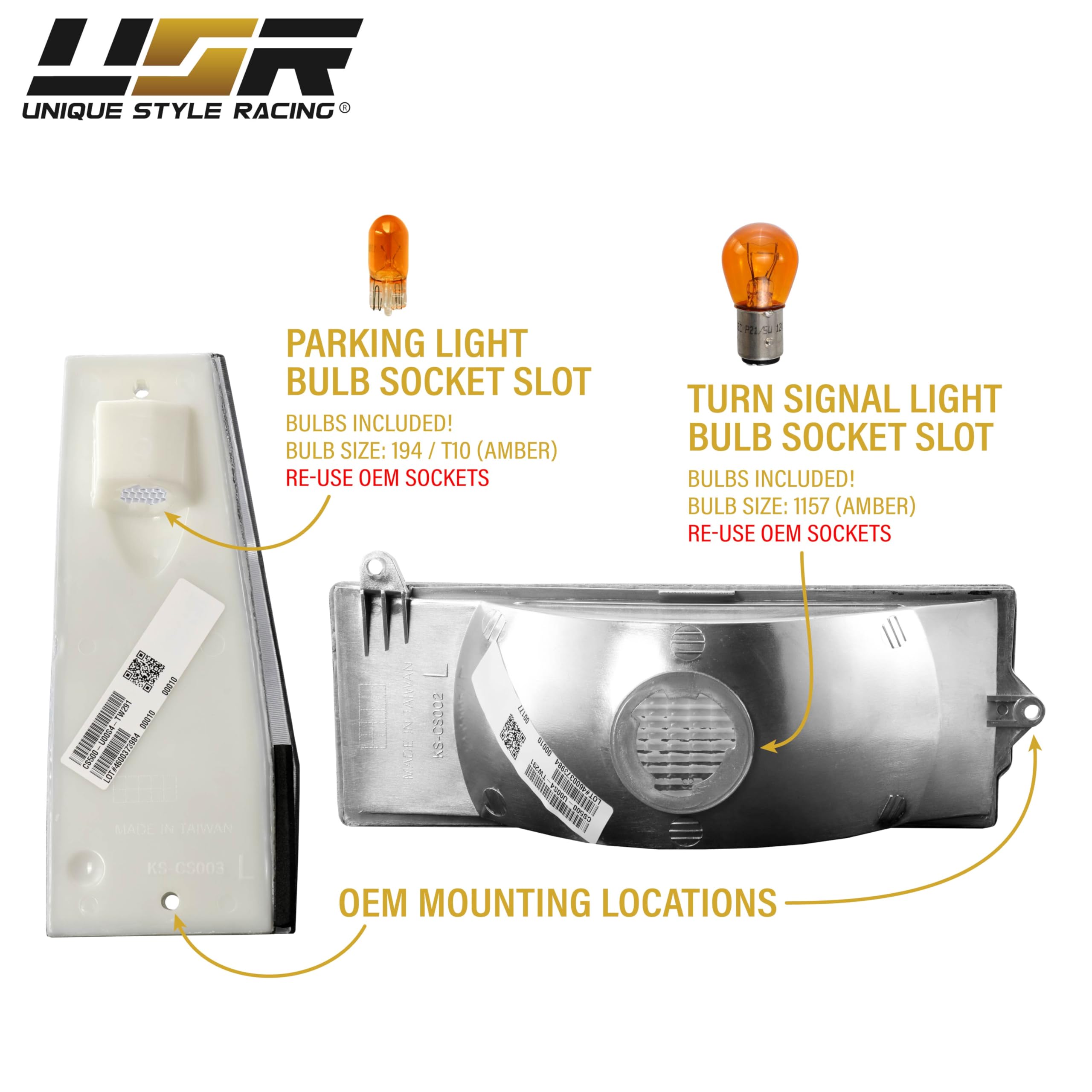 USR 84-96 XJ SUV Front Lights – Side Parking and Turn Signal Lamps 4pc (Left + Right) Set - Compatible with 1984-1996 Jeep Cherokee All Models (SMOKE LENS CORNER and BUMPER LIGHTS with AMBER BULBS)