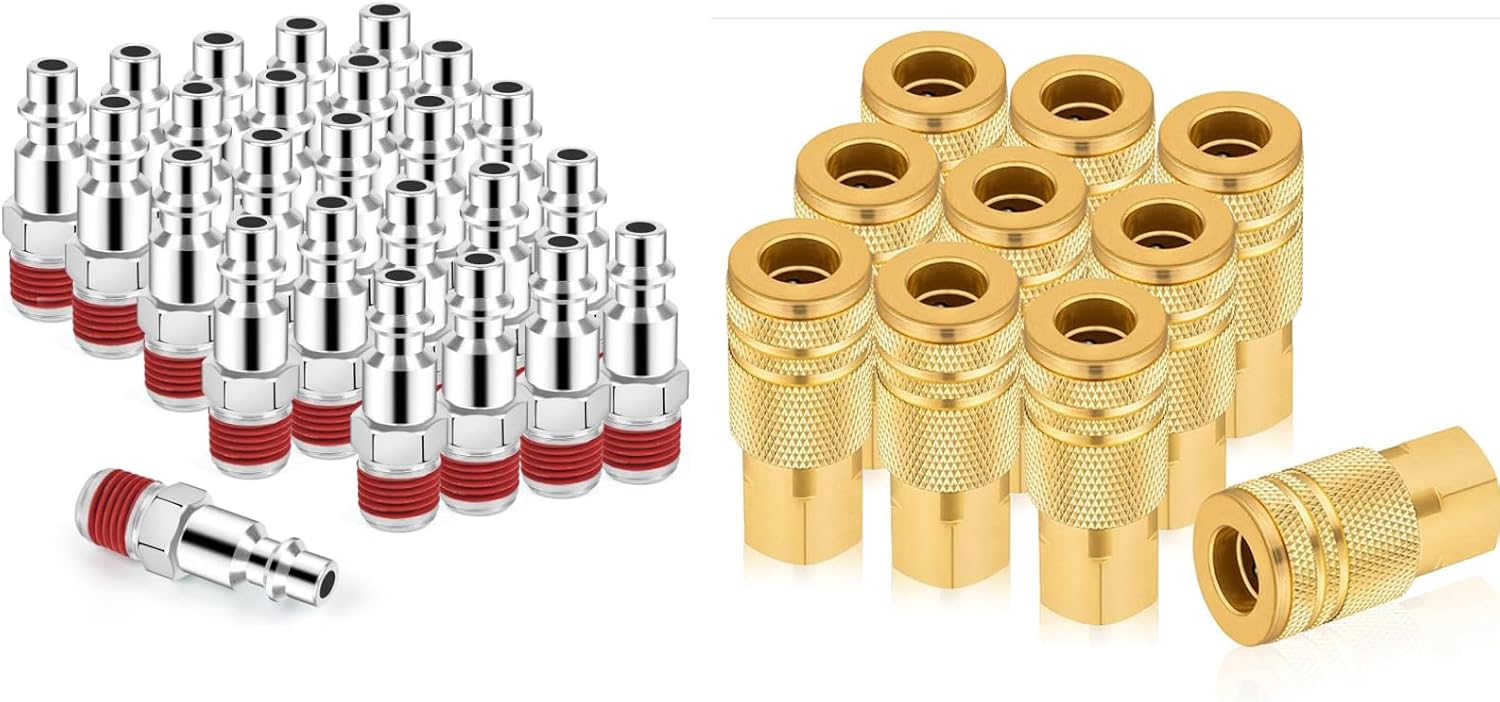 1/4" FNPT Air Coupler Brass 10pcs and 1/4" MNPT Air Plug 25pcs