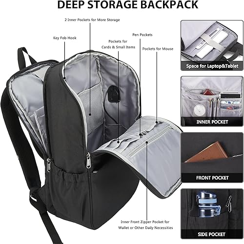 Miniatura 9 de Mochila de viaje para laptop, mochilas de negocios con puerto de carga USB, resistente al agua, mochila escolar universitaria, Azul-15.6 Pulgadas,