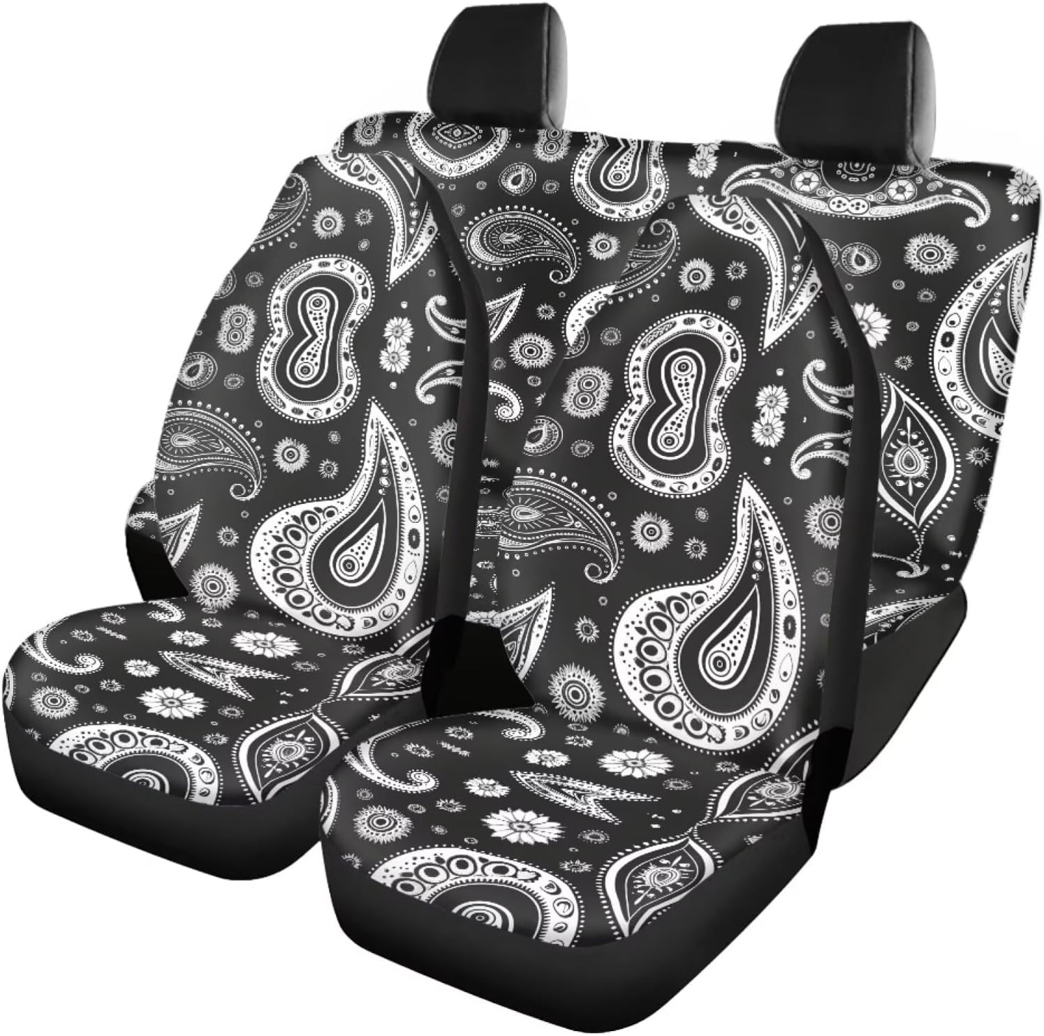 Funnydude Paisley Print Car Seat Cover Set Full 4PCS Thin Seat Cover Universal Fit Car SUV Truck Easy to Install