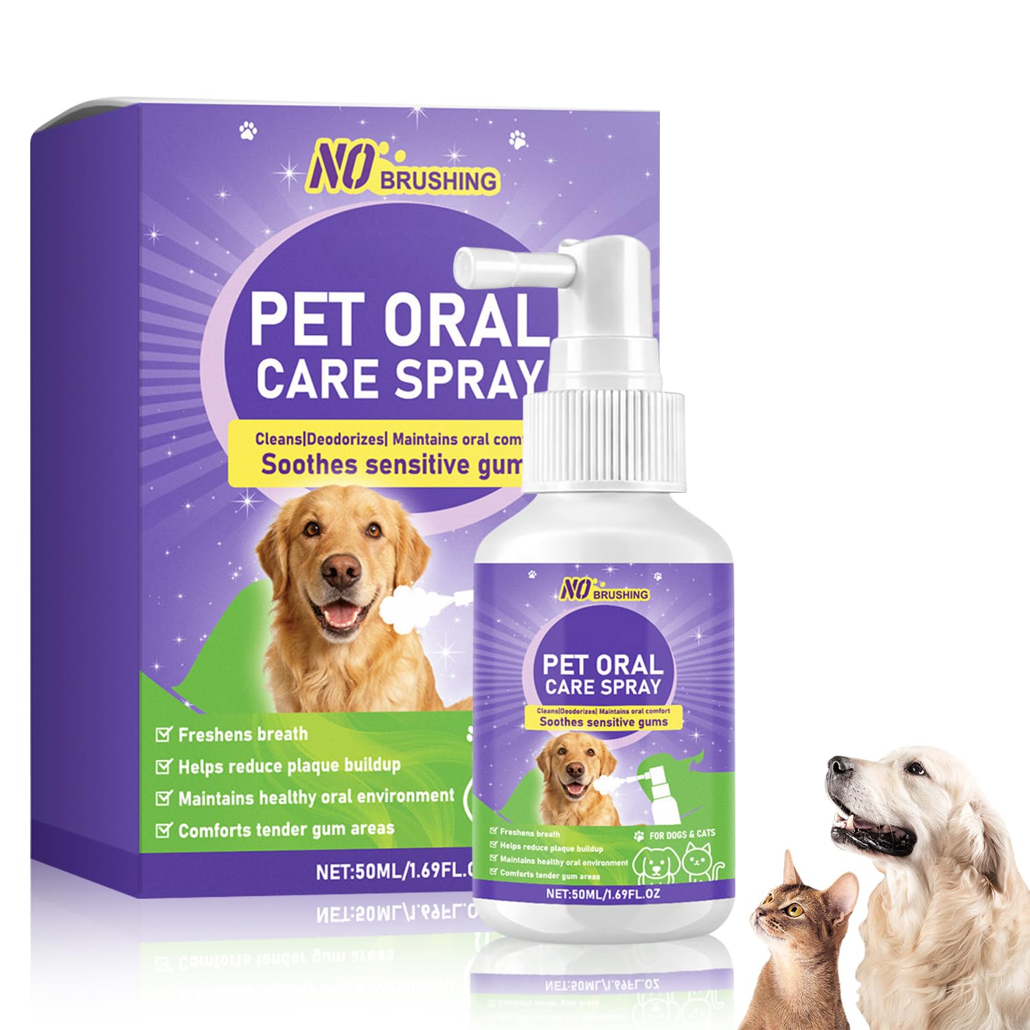 Wanban Dental Spray for Dogs - Oral Spray Bad Breath, Relieve Gum Redness & Infections, Reduce Plaque & Tartar, No Brushing Required