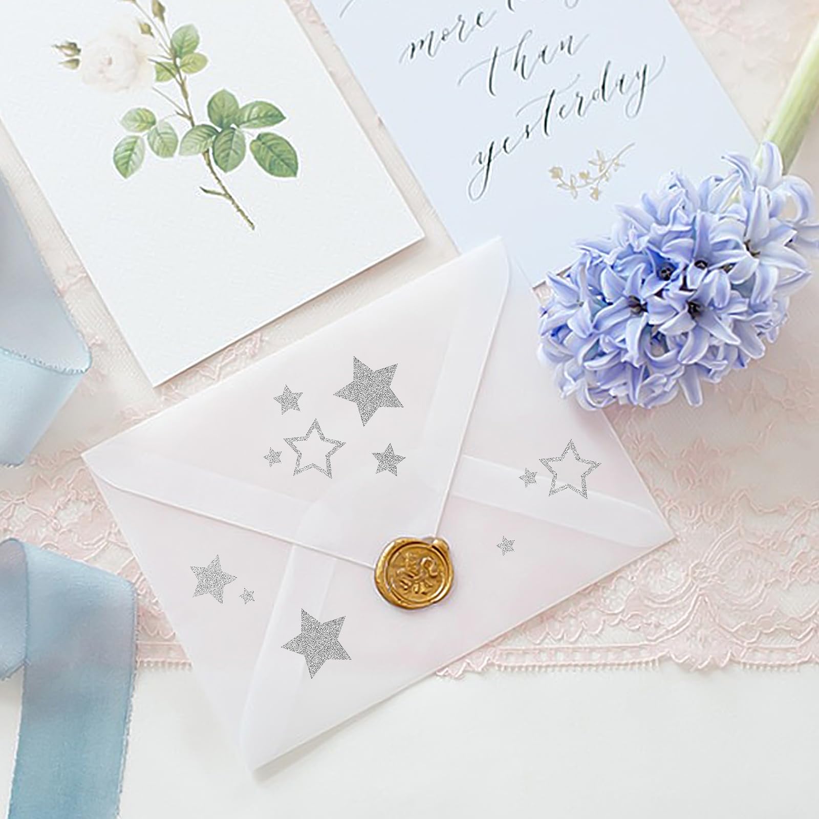Pegatinas De Estrella Plateadas Con Purpurina - 5 Hojas Autoadhesivas, Diferentes Tamaños - Para Manualidades, Decoración De Regalos, álbumes Y Más