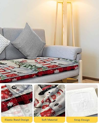 Miniatura 4 de Fundas de cojín para sofá de Navidad, muñeco de nieve, funda elástica para sofá con parte inferior elástica, diseño de árbol de Navidad, pájaros,