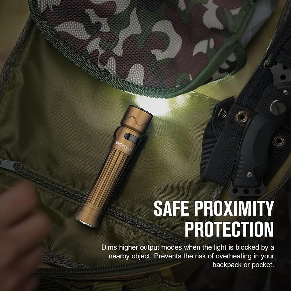 OLIGHT Warrior Mini2 1750 Lumens Rechargeable Tactical Flashlight with Dual Switch and Proximity Sensor, High Performance LED Flashlights for EDC, Outdoor, Camping and Emergency (Desert Tan) - - 