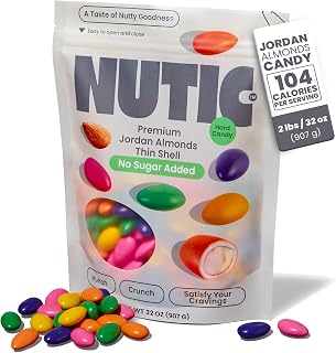 Nutic No Sugar Added Jordan Almonds Candy - 2LB, Skinny Dipped, Pastel Colors, Ideal for Wedding & Easter Treats, Healthy Choice, Made in USA, Assorted Colors - (Pack of 1)