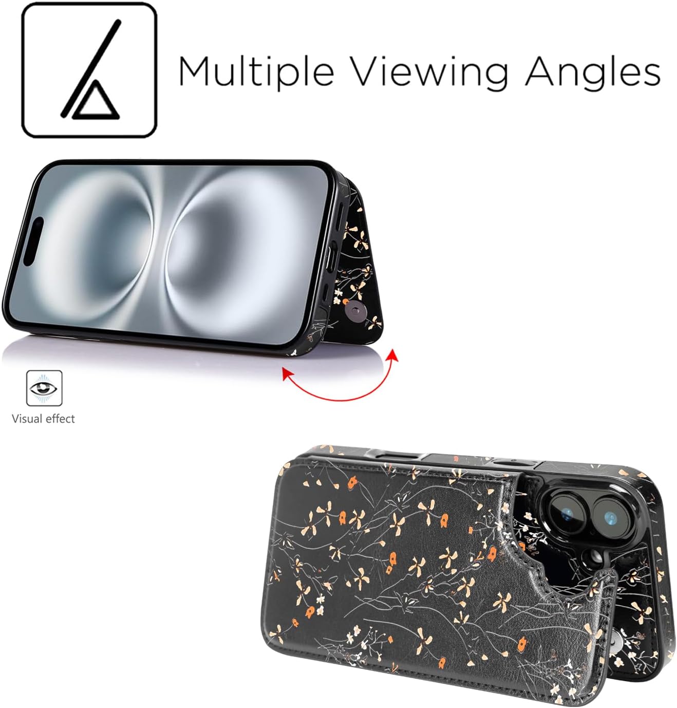 uCOLOR Compatible with iPhone 16 Wallet Case with Card Holder Slot Folio Flip PU Leather Kickstand Double Magnetic Clasp and RFID Blocking Design Cover 6.1 Inch (Wild Flowers) - Image 5