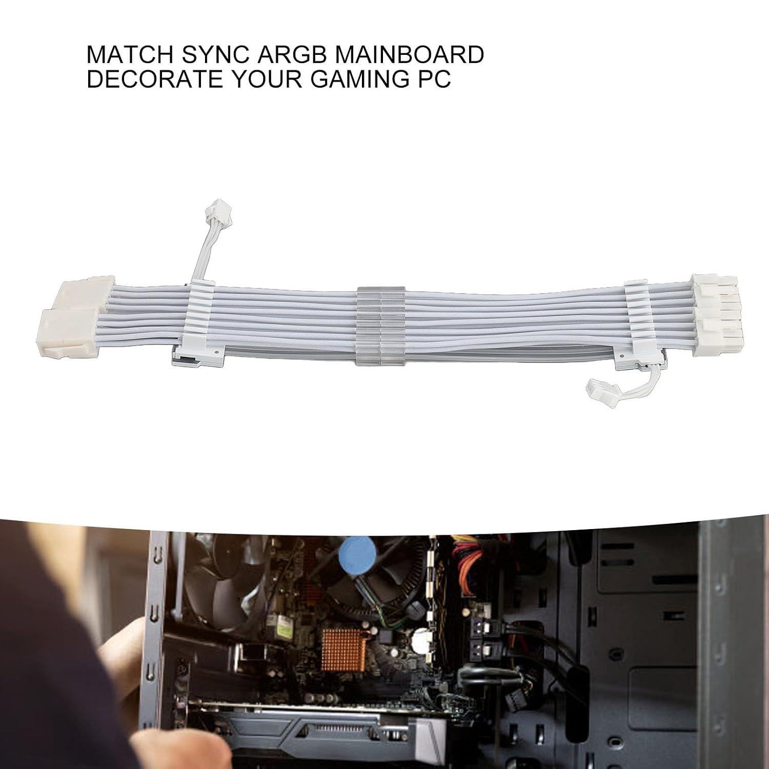 RGB PSU Cables, ARGB GPU Power Supply Cable Extension Kit 16AWG Wire, for Motherboard with 3 Pin Addressable RGB Header, Integrated Power Supply and Lighting Effects (White)