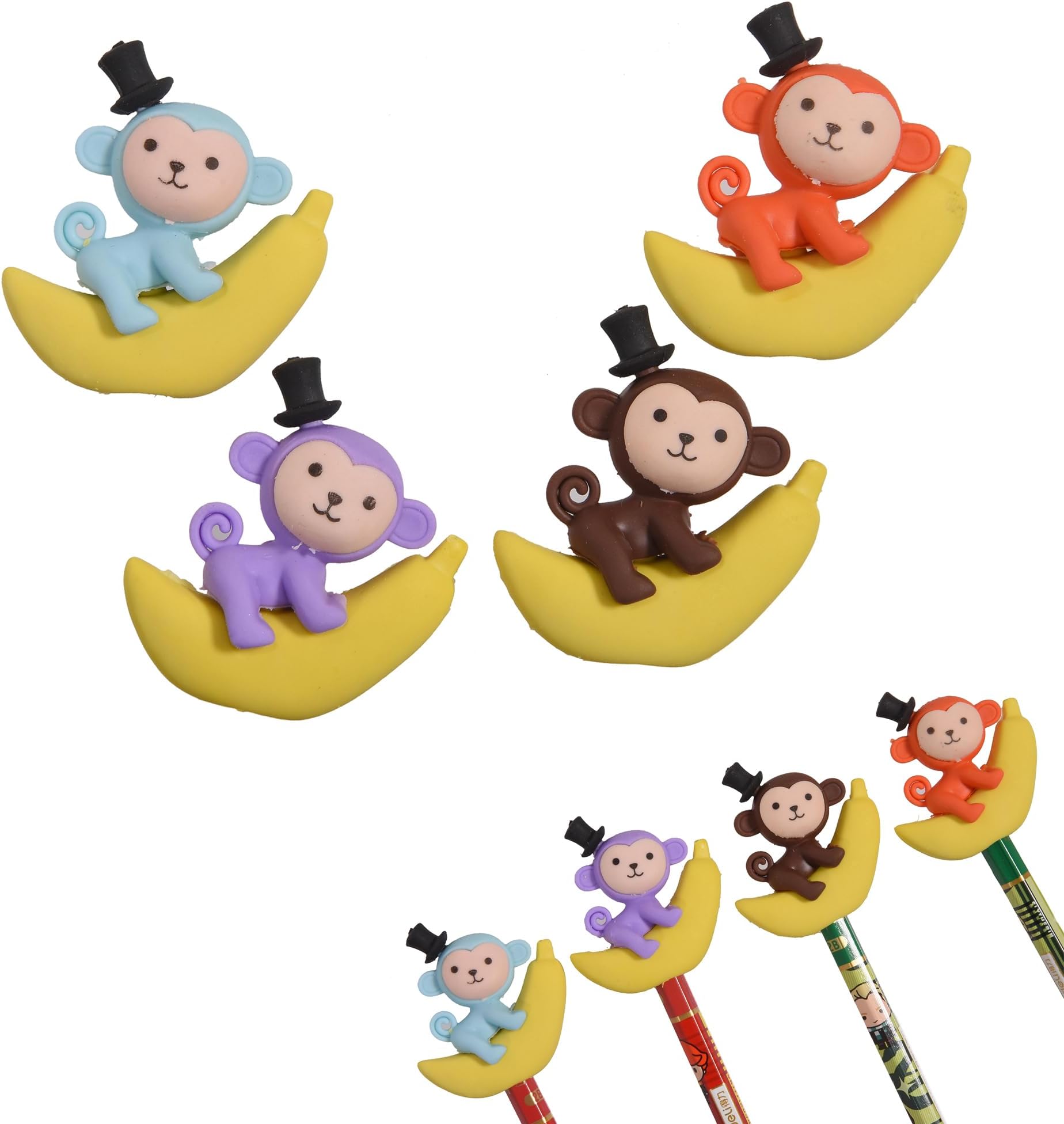 HILAZA 16Pcs Pencil Top Erasers for Kids, 3D Cute Monkey Pencil Toppers, Bulk Fun