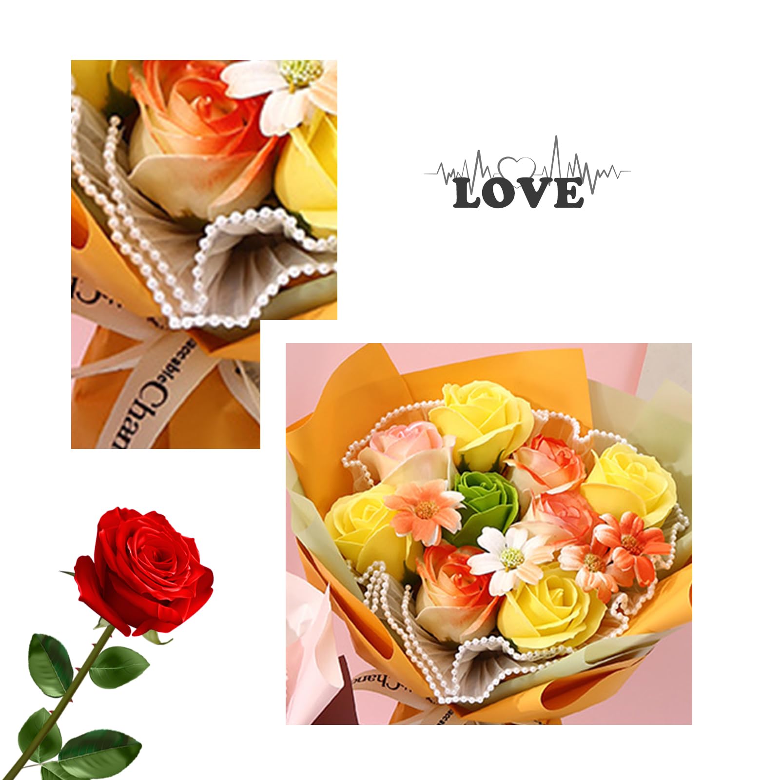 Amazon｜バラの花束 フェイク造花 プリザーブドフラワー 彼女への