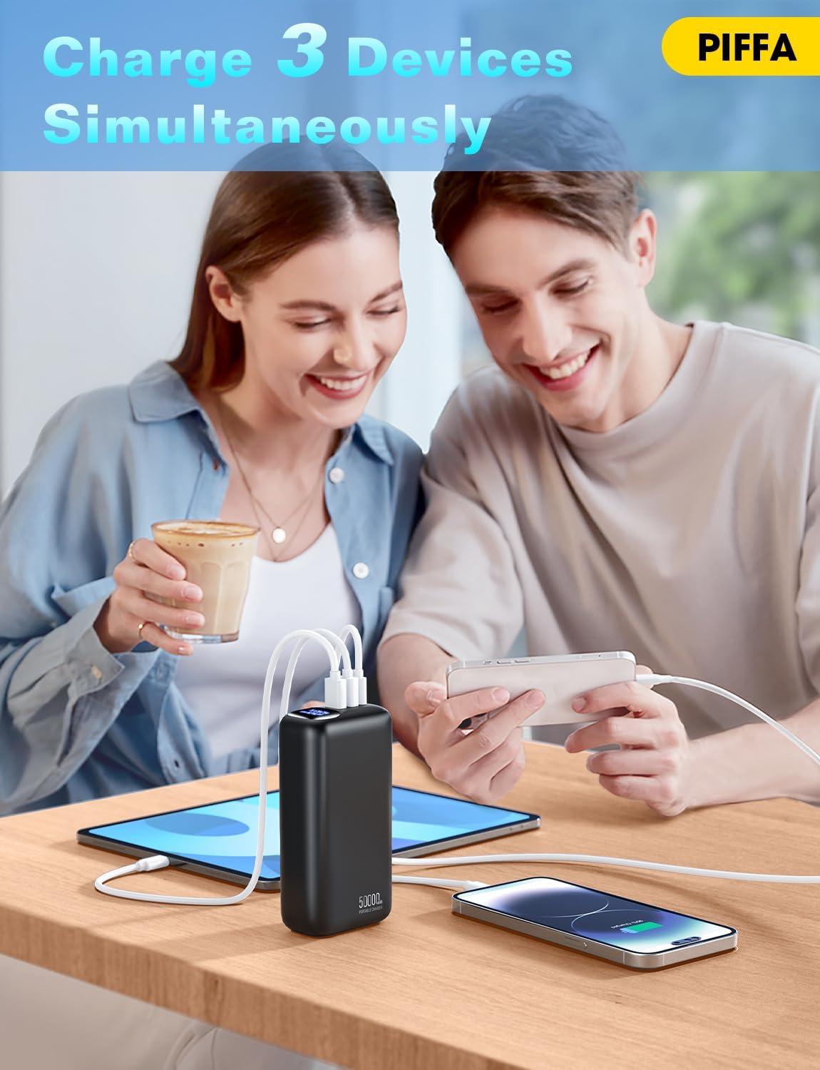 PIFFA Portable Charger Power Bank - 50000mAh Battery Pack, 22.5W Fast Charging Powerbank,Travel Essential for Portable Phone Charger, USB-C Phone Charger for iPhone 17/16/15/14/13 Samsung Google etc - Image 4