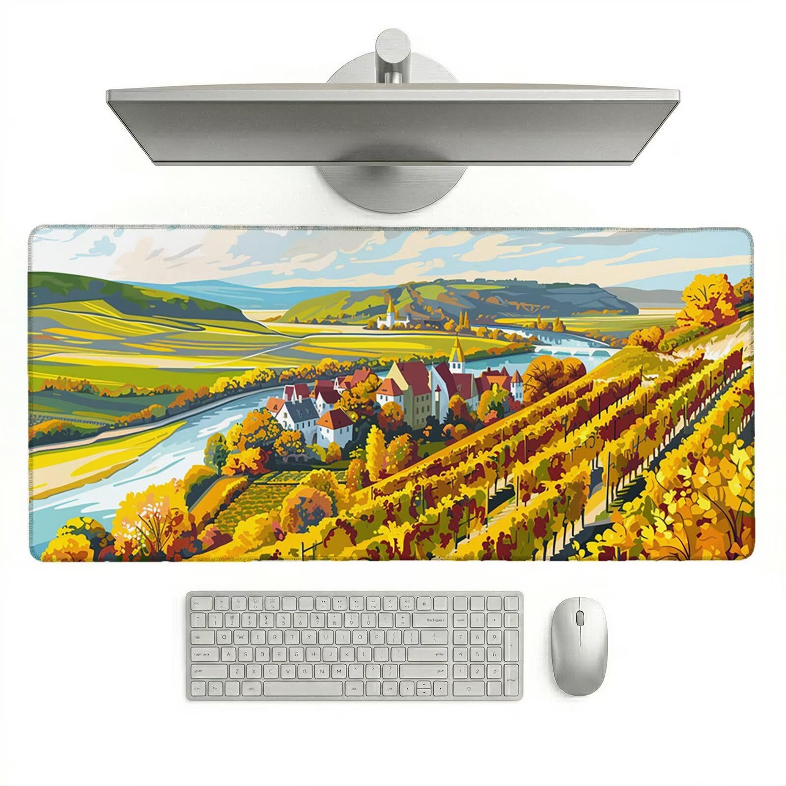 Sottomano Scrivania Grande 1200 x 600 x 3 mm Autunno Tappetino Tastiera Computer con Base Antiscivolo e Bordi Cuciti, Protezione Impermeabile, per Lavoro, Casa e PC Gamer, Regali (Foresta) L-x6318