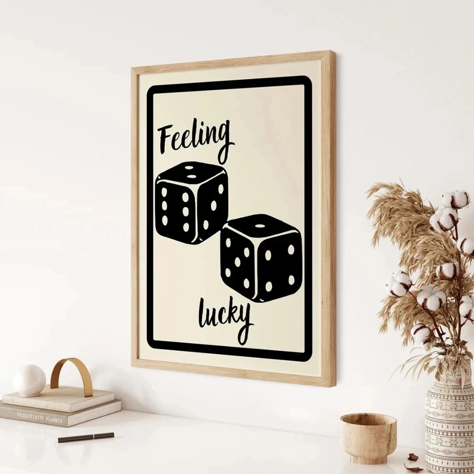 LZJAGXX Zabawna czarno-biała karta z napisem Wall Art Canvas Painting Entertaining Games Lucky Poster and Print Living Room Home Decor 30x40cm InnerFrame