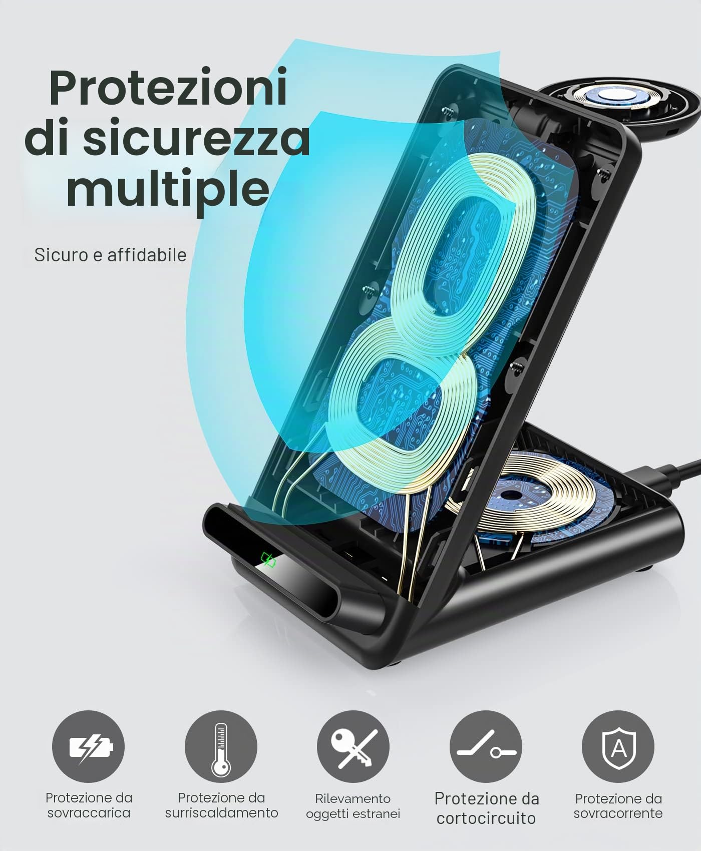 Caricatore wireless 3 in 1, Supporto di Ricarica per iPhone 17 16 Pro Max/17 Air/16e/15 14 13 12 11 Serie/XS/8, Stazione di Ricarica Wireless per Apple Watch Ultra 11 10 9 8 7 6 SE 5 4, Air Pods Pro 3