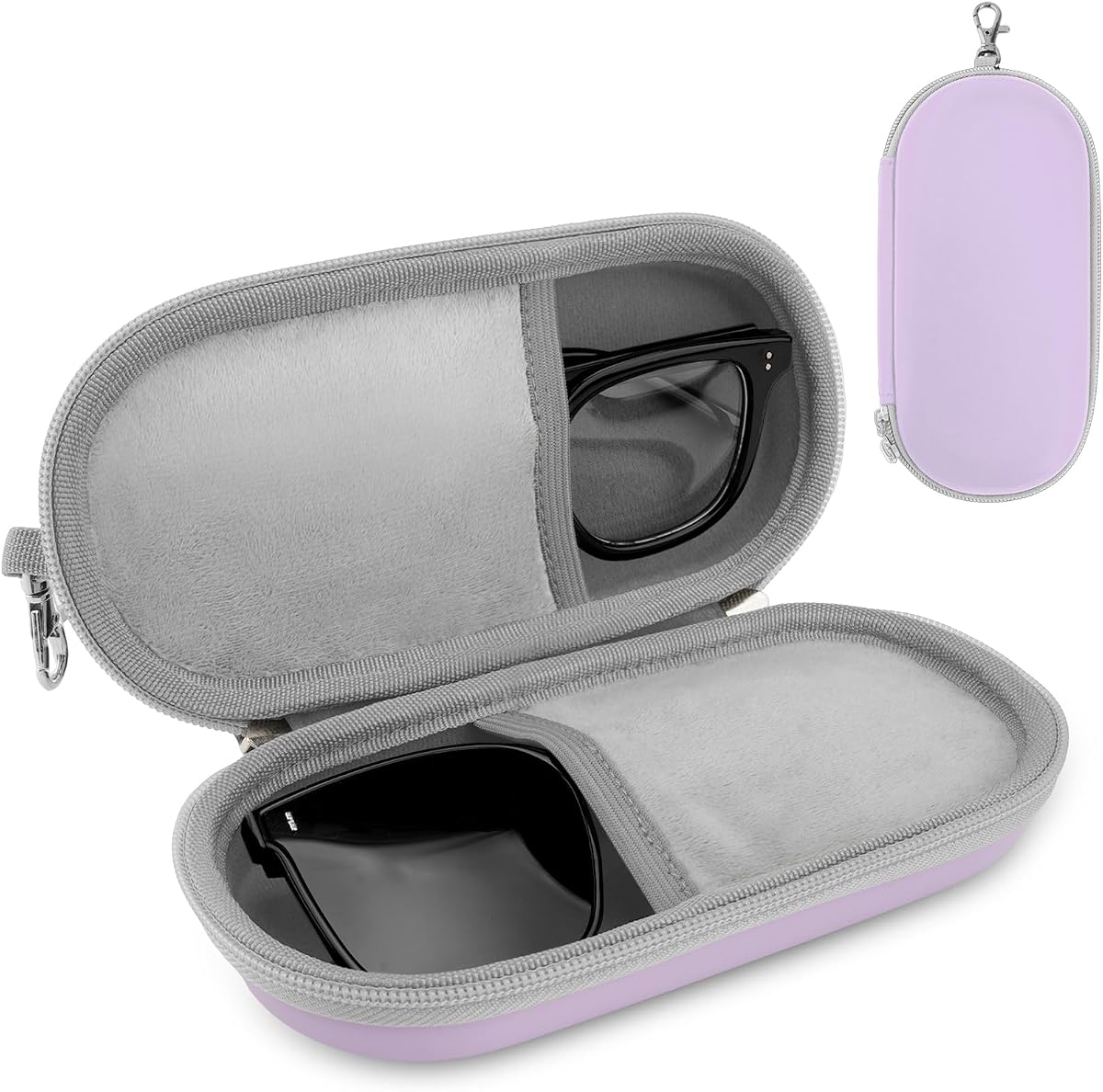 Double Eyeglasses Case Hard Glasses Case for Men Women | Hard Shell Shockproof Sunglasses Organizer with Metal Hook, Dual Glasses Case for Travel