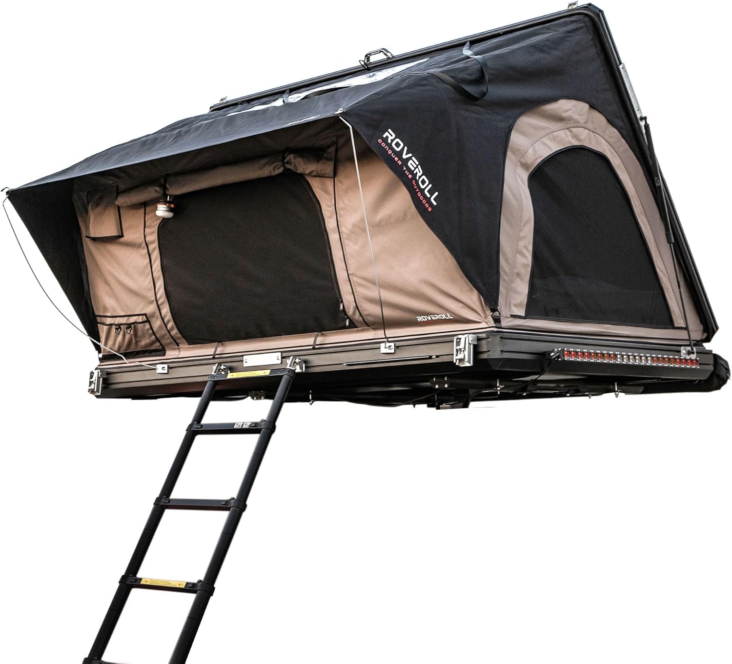 Rooftop Tent, Hardshell Roof Top for 2-4 Person, with Aluminum Telescopic Ladder, LED Strip Light