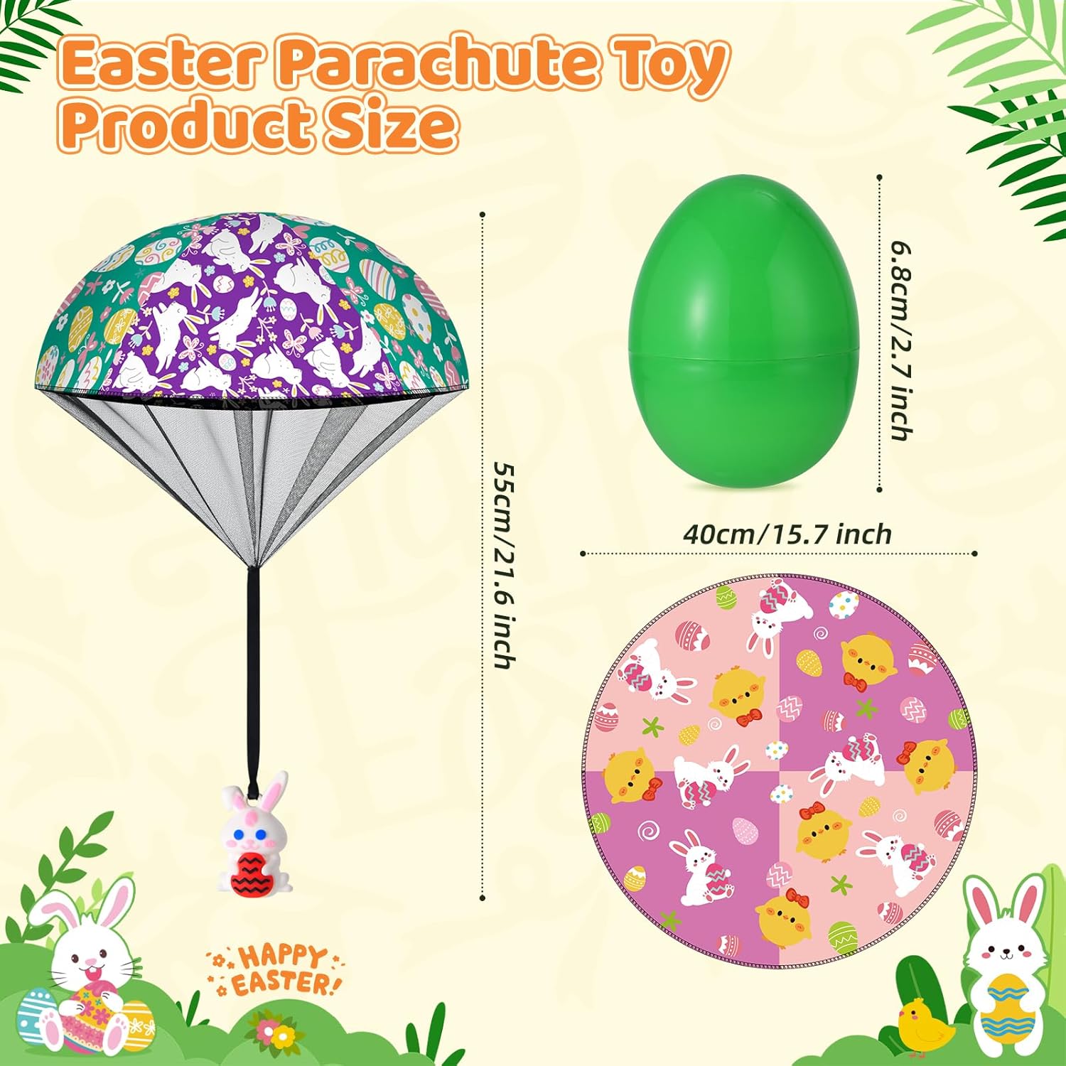 8 Pack Prefilled Easter Eggs Parachute Toys, Easter Basket Stuffers with Hand Throw Flying Toys for Kids Boys Girls Easter Egg Fillers, Easter Party Favor