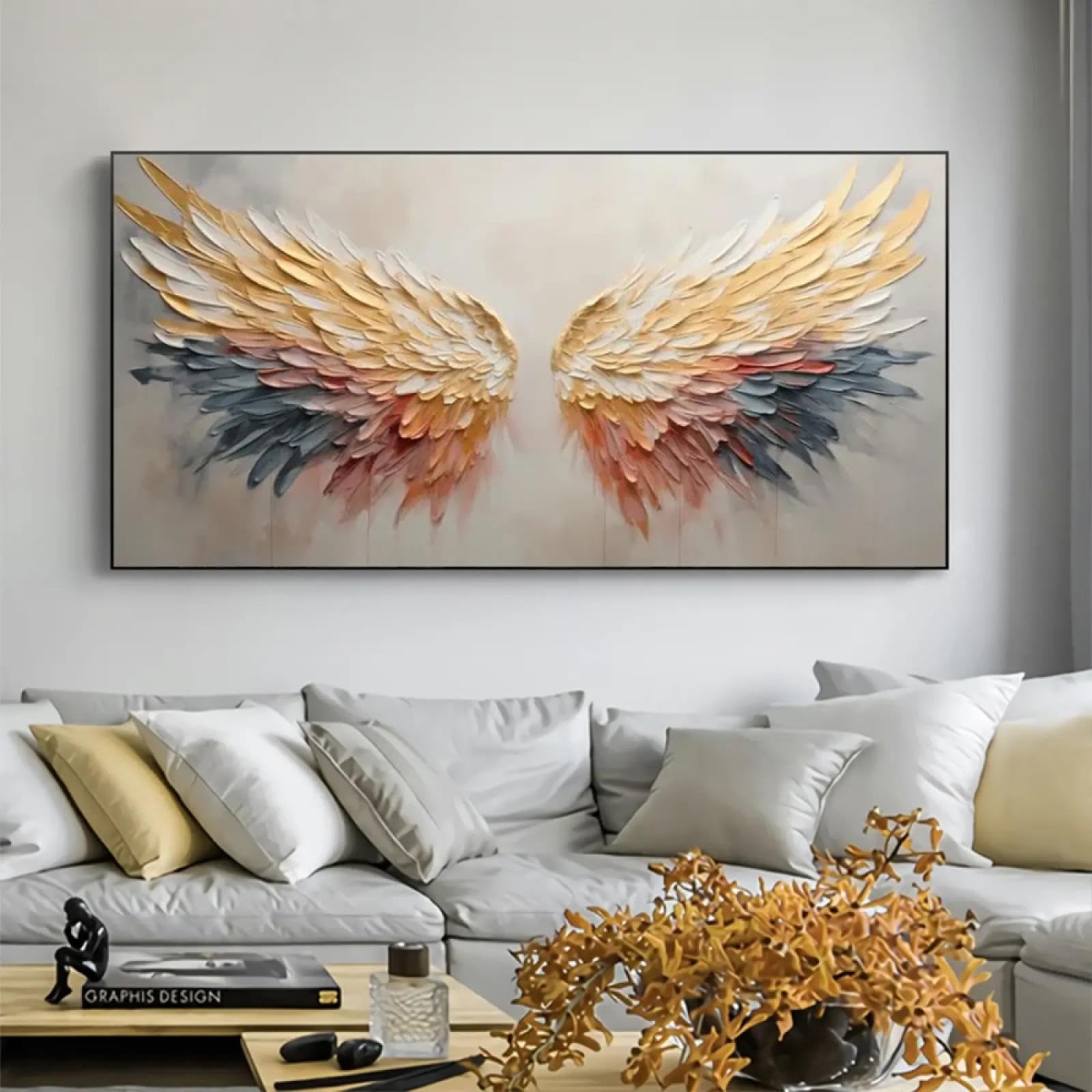 18meng Art Ölgemälde auf Leinwand 140x70 cm Abstraktes Bunte Engelsflügel Textur Wandkunst Bilder Modern Minimalistisch Aesthetic Wanddeko Wohnzimmer Schlafzimmer Wandbild mit Rahmen Aufhängefertig