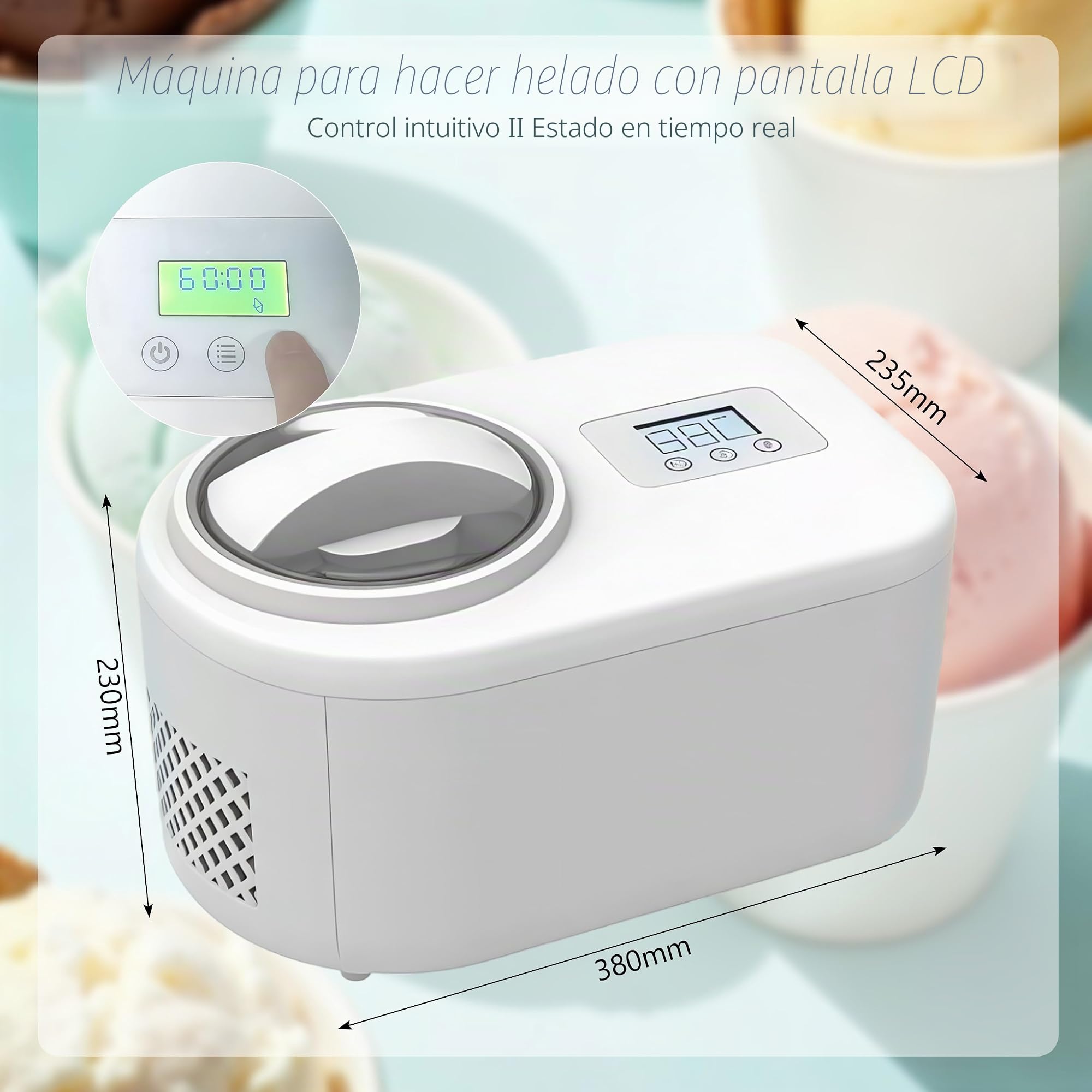 Máquina de helados con compresor de 100 W 1 L