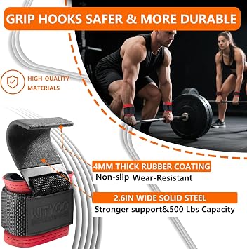 Weight Lifting Hooks, Gym Wrist Straps with Hand Grip Hooks for Deadlifts, Pull Ups, Powerlifting, Fitness Workout Lifting Straps for Men & Women, Christmas Gifts for Dad Husband - Pair