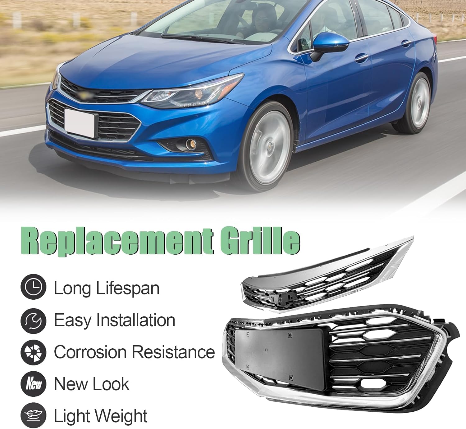 Front Hood Bumper Grill For Chevy Cruze Upper Lower Mesh Grille Replacement 2016 2017 2018 - Image 6