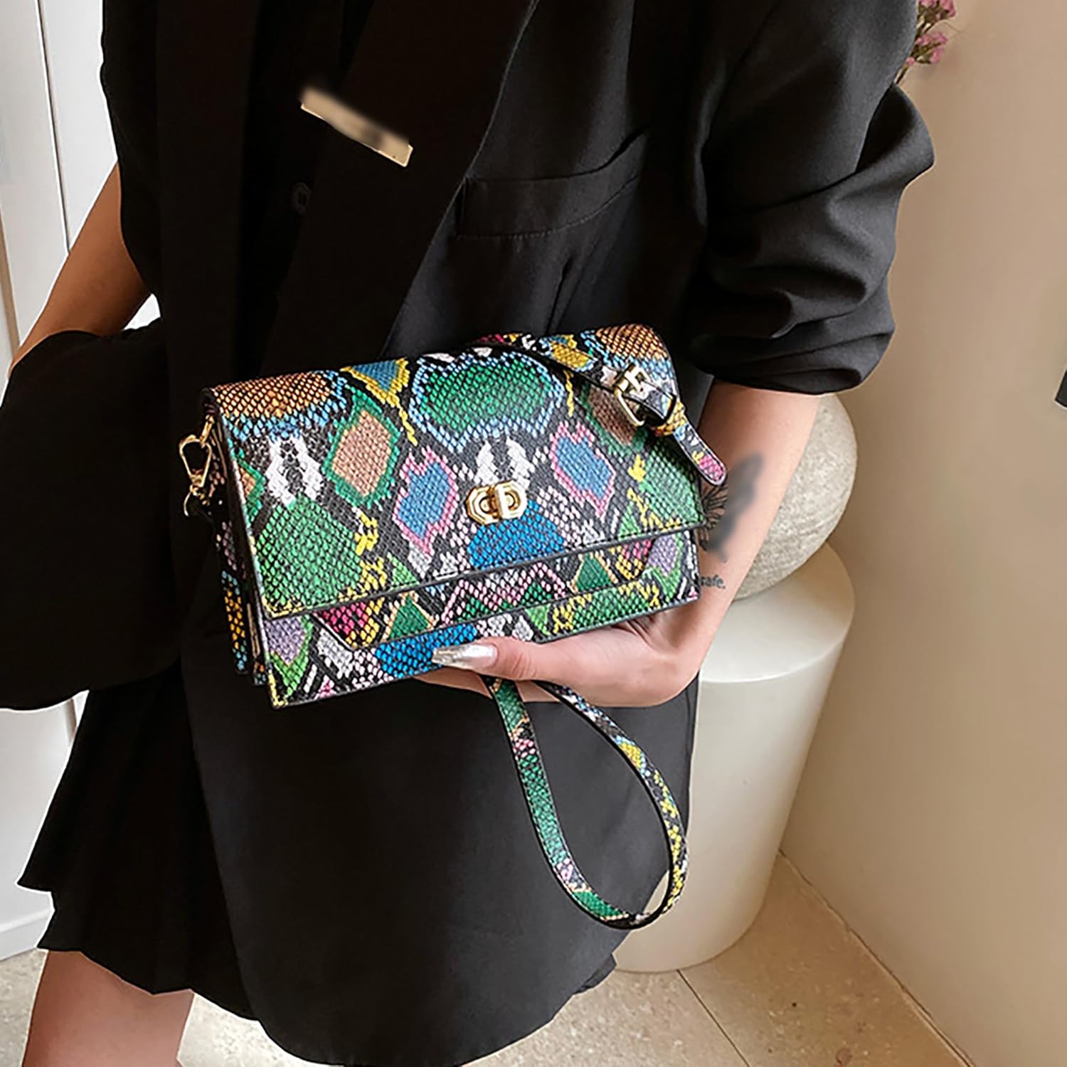 CLARA Women Fashion Snakeskin Pattern Clutch Handbag Envelope Bag Chain Shoulder Bag Evening Party Bag - Image 6