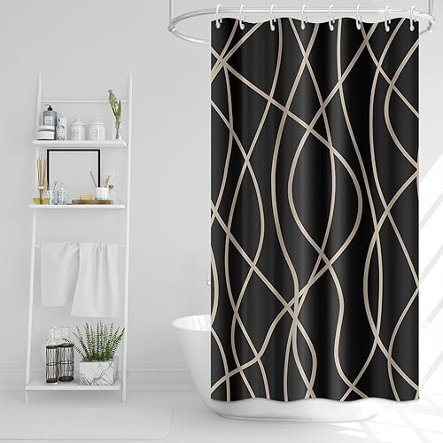 Miniatura 95 de Cortina de ducha pequeña a rayas gris claro degradado para baño, 36 x 72 pulgadas, juego de cortina de ducha geométrica para cabina de RV con Gris