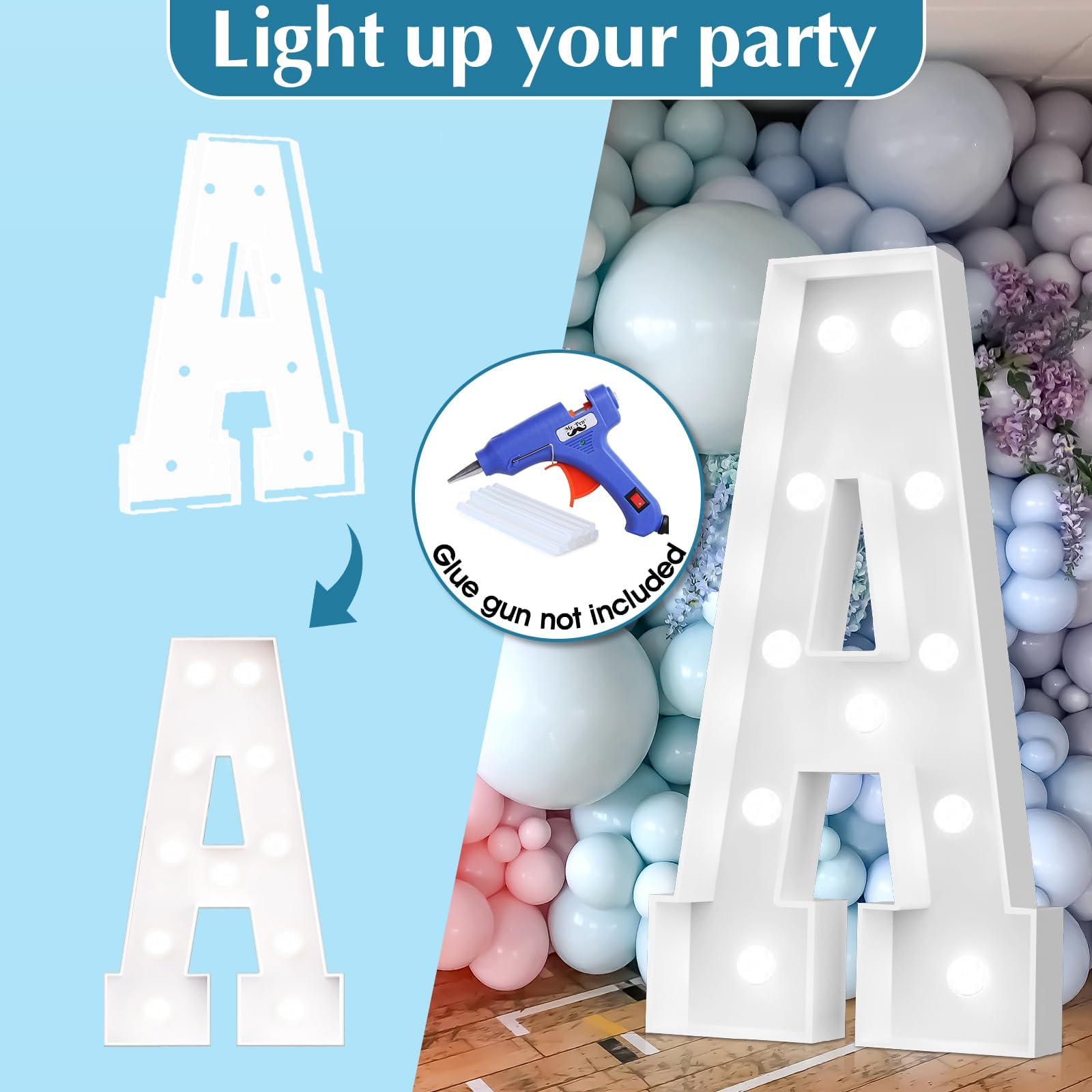 Namiot imprezowy świecące litery Q, zimna biel LED, gigantyczna mozaika, wstępnie wycięta gruba płyta piankowa do samodzielnego wykonania na urodziny, ukończenie szkoły, ślub, baby shower, imprezę