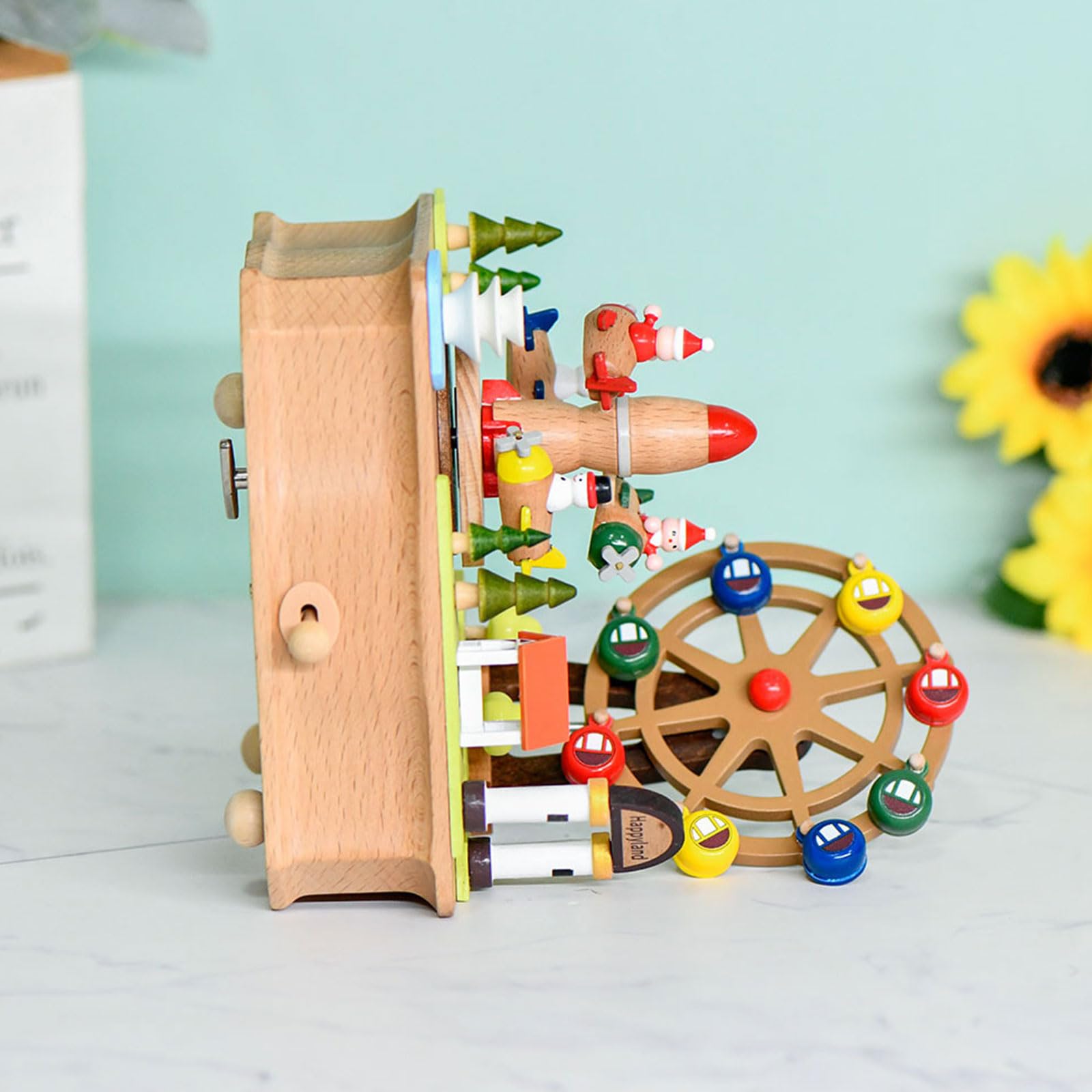 Aerei rotanti e ruota Music Box Decors Legno Ornamento Meccanico Per Casa Ufficio Con Melodie Ruota Panoramica Ornamento In Legno