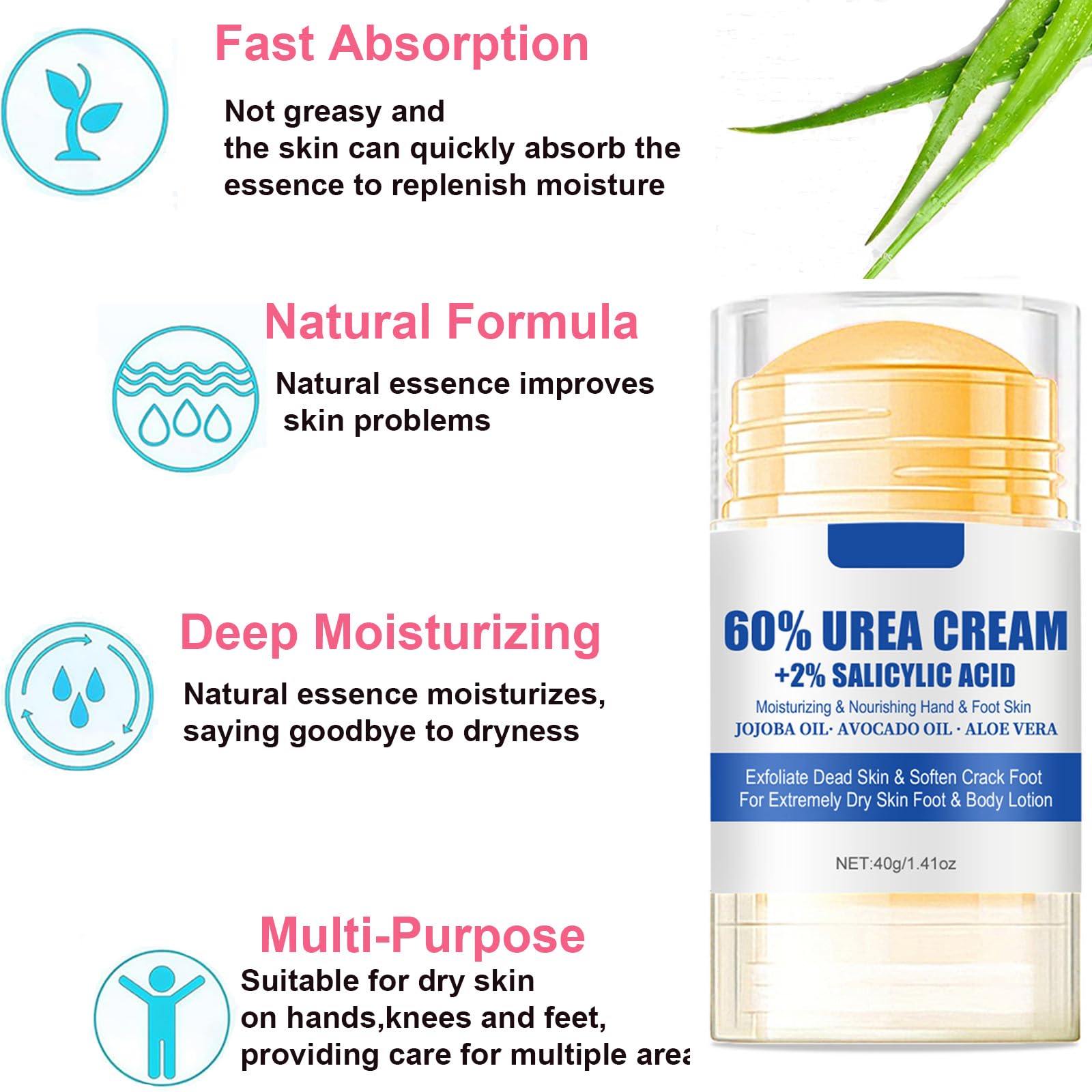 1PCS Urea Cream 60 Percent for Hand & Foot,Urea Moisturizer Stick for Daily Skin Hand Foot Nourish Care Cracked Heel Cream Feet Care for Women & Men - Image 4