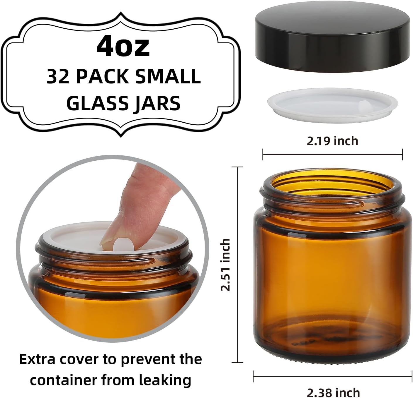 32 PCS 4 oz Glass Jars with Lids, Small Amber Glass Jars with Lids