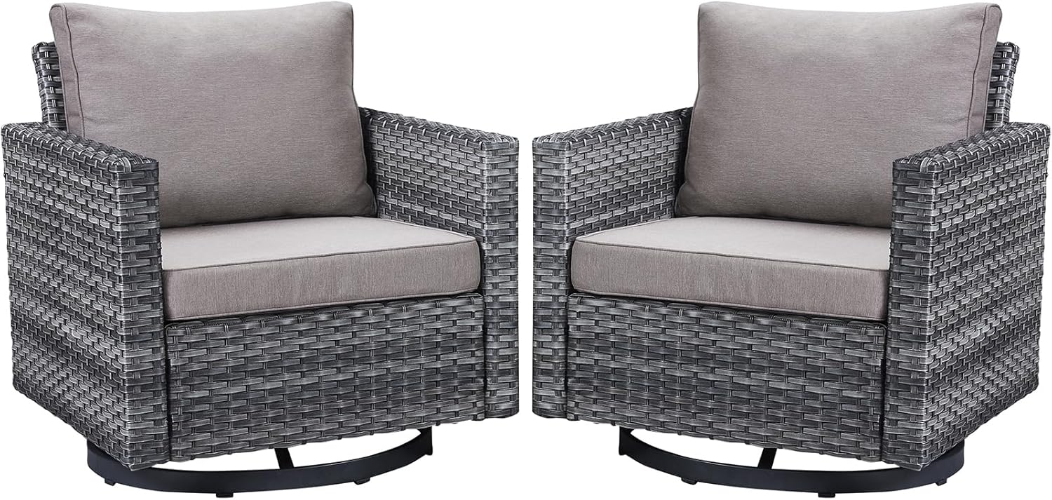Belord Wicker Chairs Outdoor Bistro Set Oversize Patio Swivel Rocker, Rattan Outdoor Seating Set of 2 Swivel Glider Chairs Wicker Furniture for Porch Deck Backyard with Water-Resistant