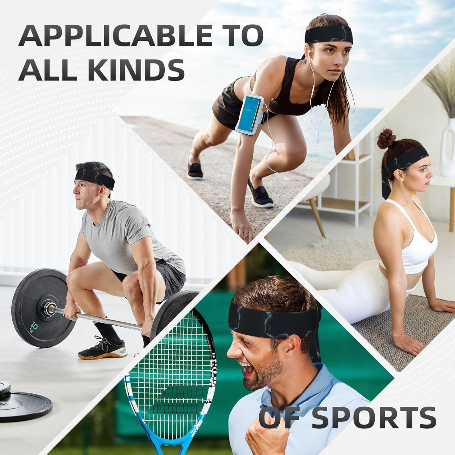 Tie Headband Men Women, Obsidiana Print Sports Sweatband | Adjustable Tie-Back, Moisture Wicking. For Running Yoga Tennis Basketball Cycling Workout, Obsidiana Pattern