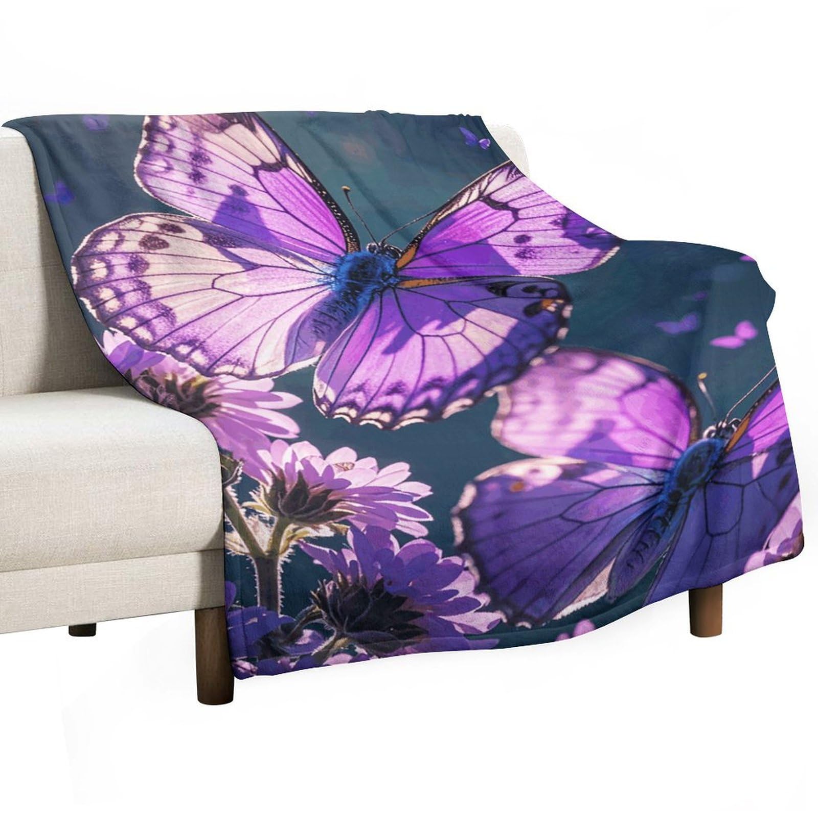 Couverture en flanelle douce haut de gamme design papillons violets plaid de lit élégant