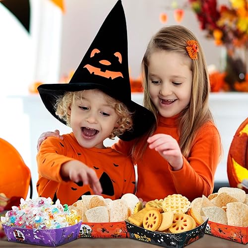 Miniatura 5 de Hoolerry Bandejas de papel de Halloween para alimentos, bandejas desechables para nachos, botes de papel, bandejas de servir para perros calientes,